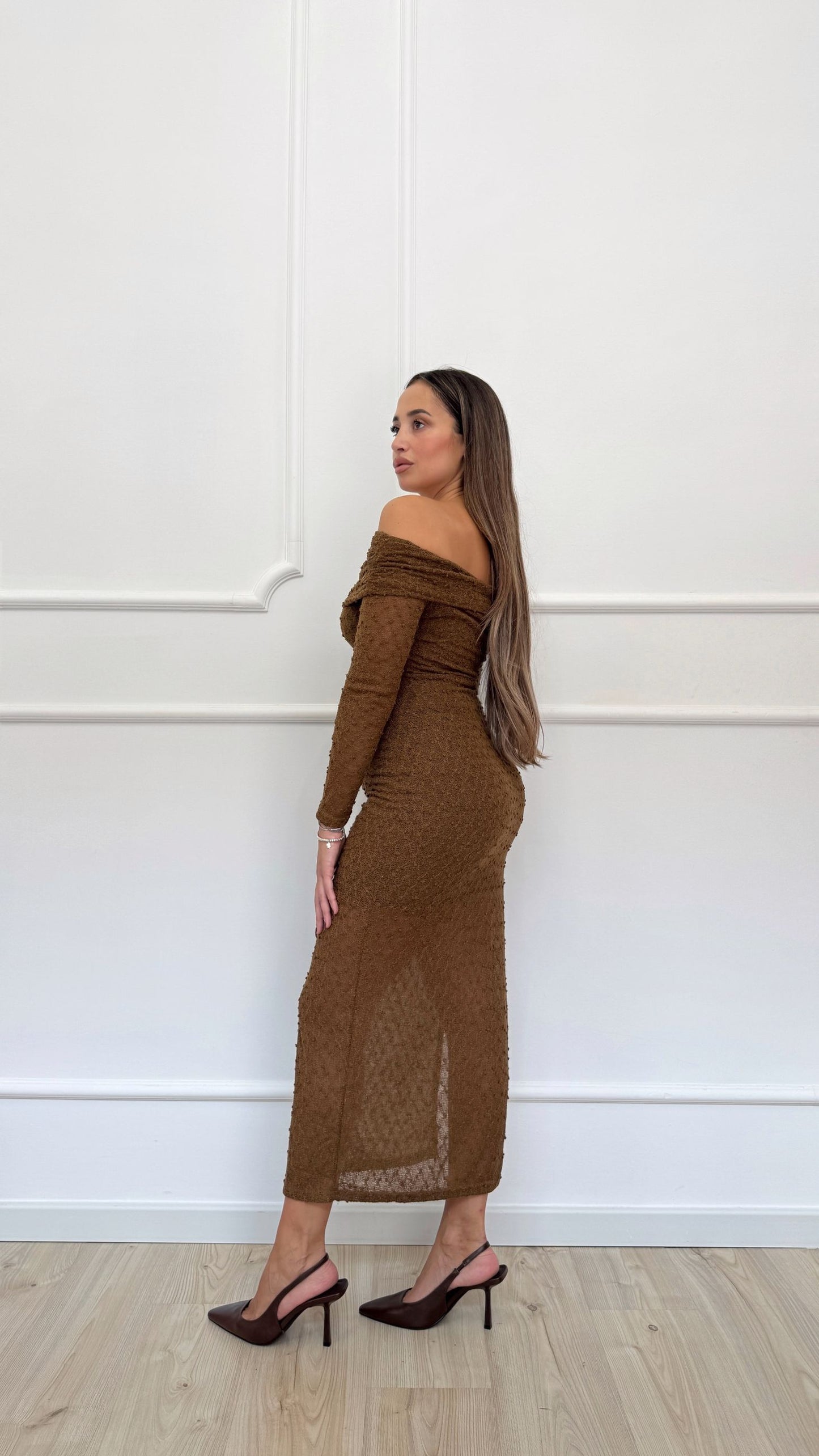 Vestito bardot marrone