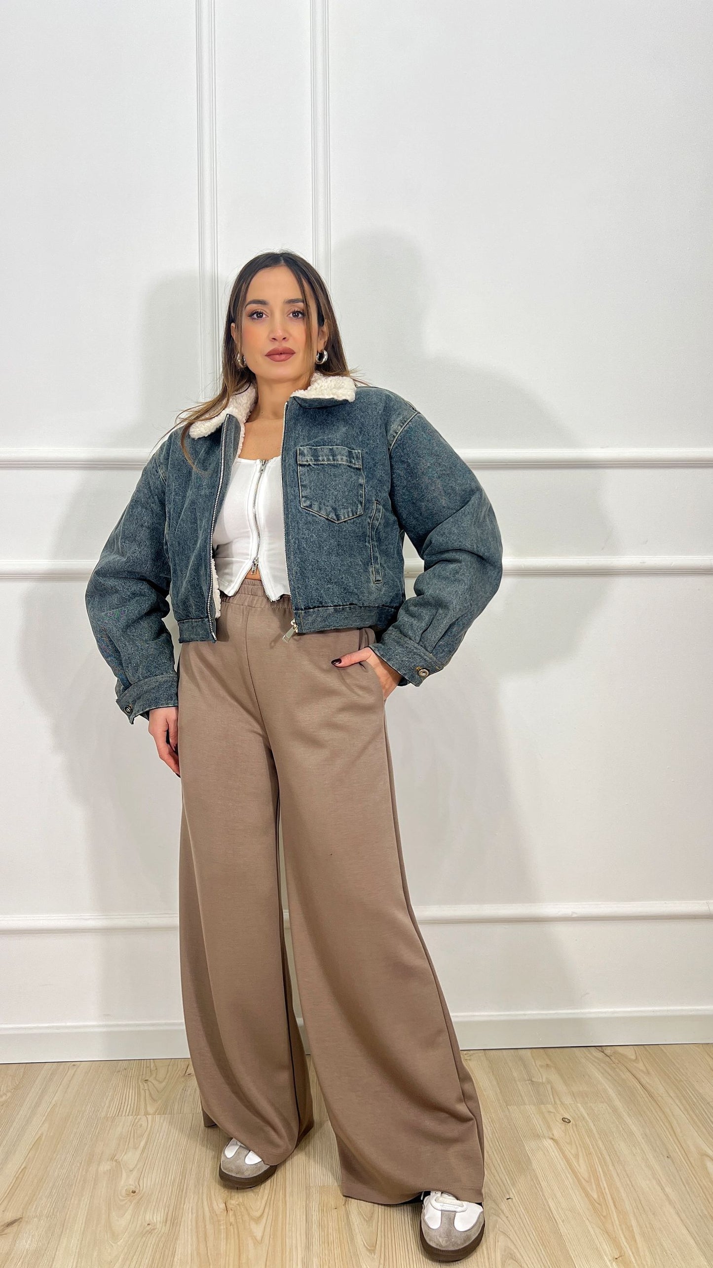 Bomber denim e pelliccia Lumina