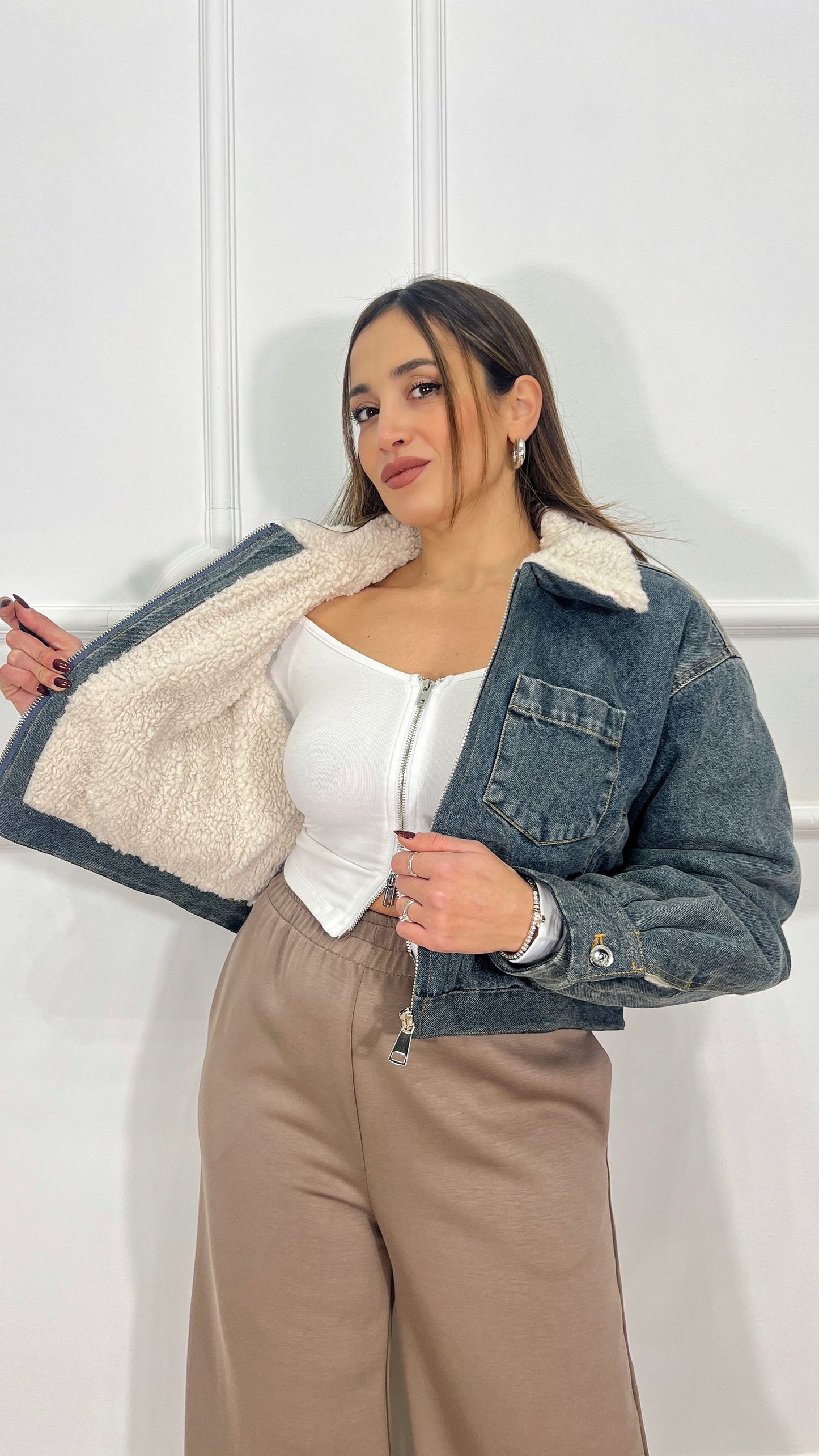 Bomber denim e pelliccia Lumina