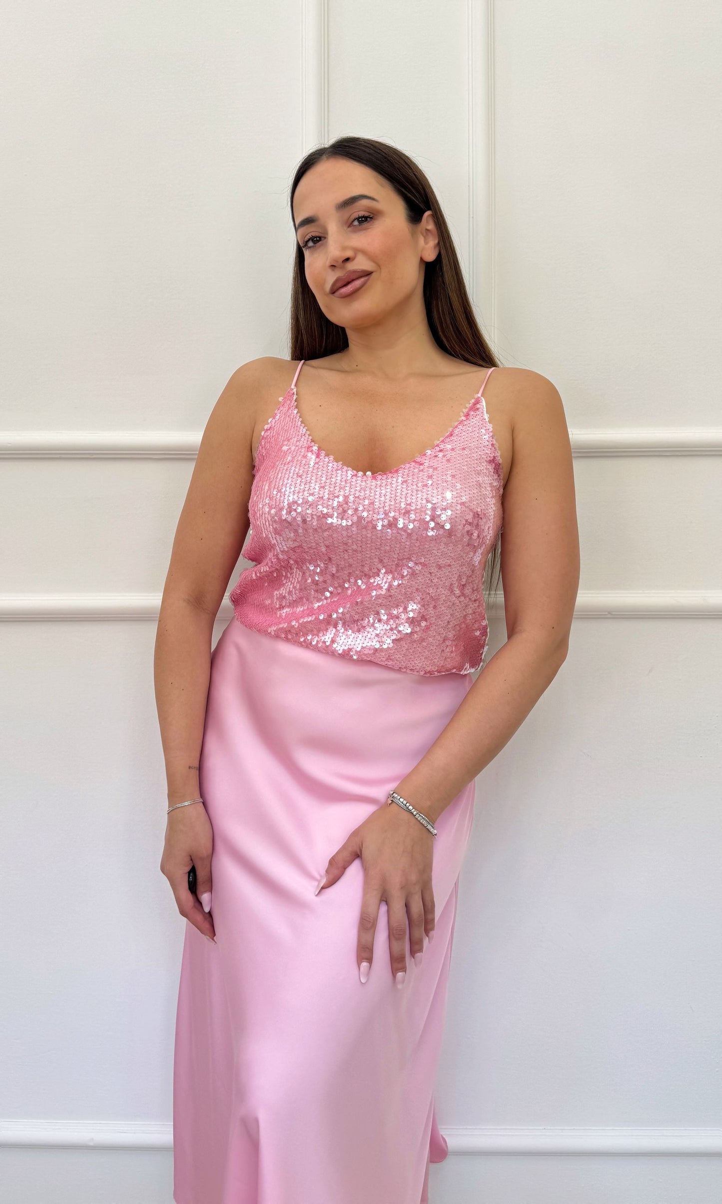 Top in paillettes rosa