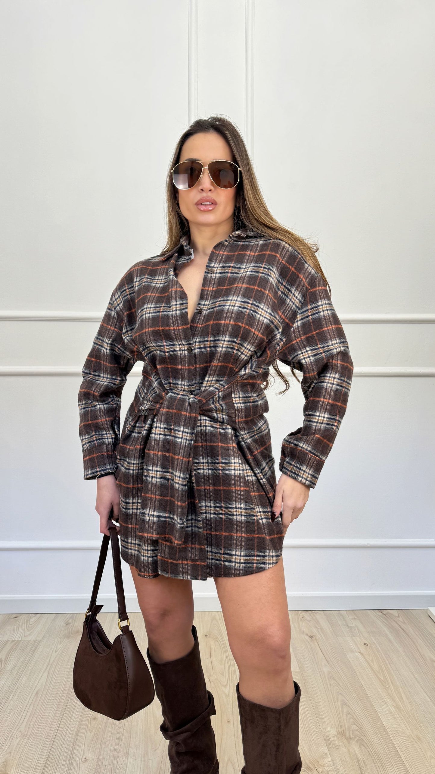 Abito camicia in flanella marrone