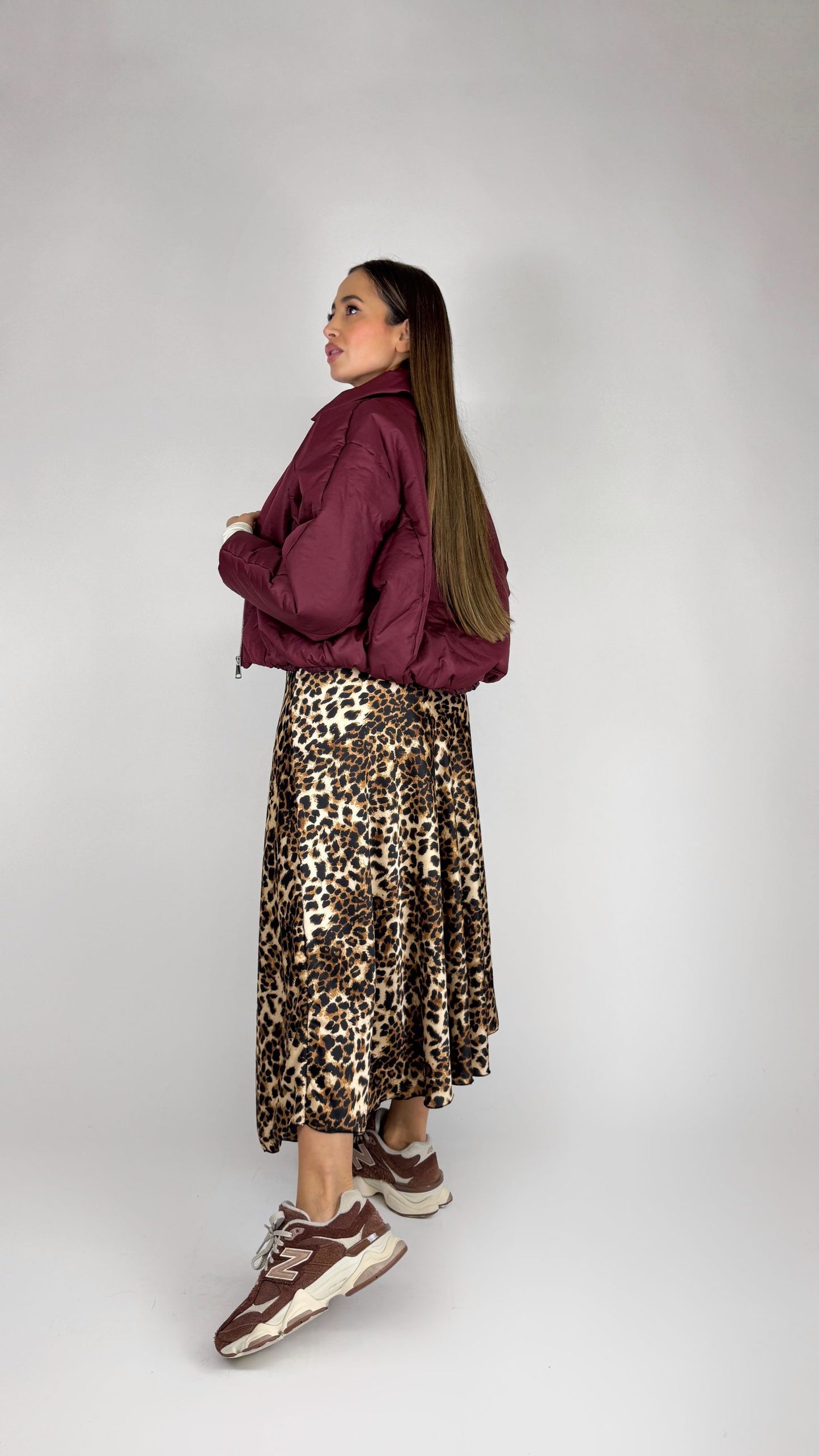 Gonna in satin maculata