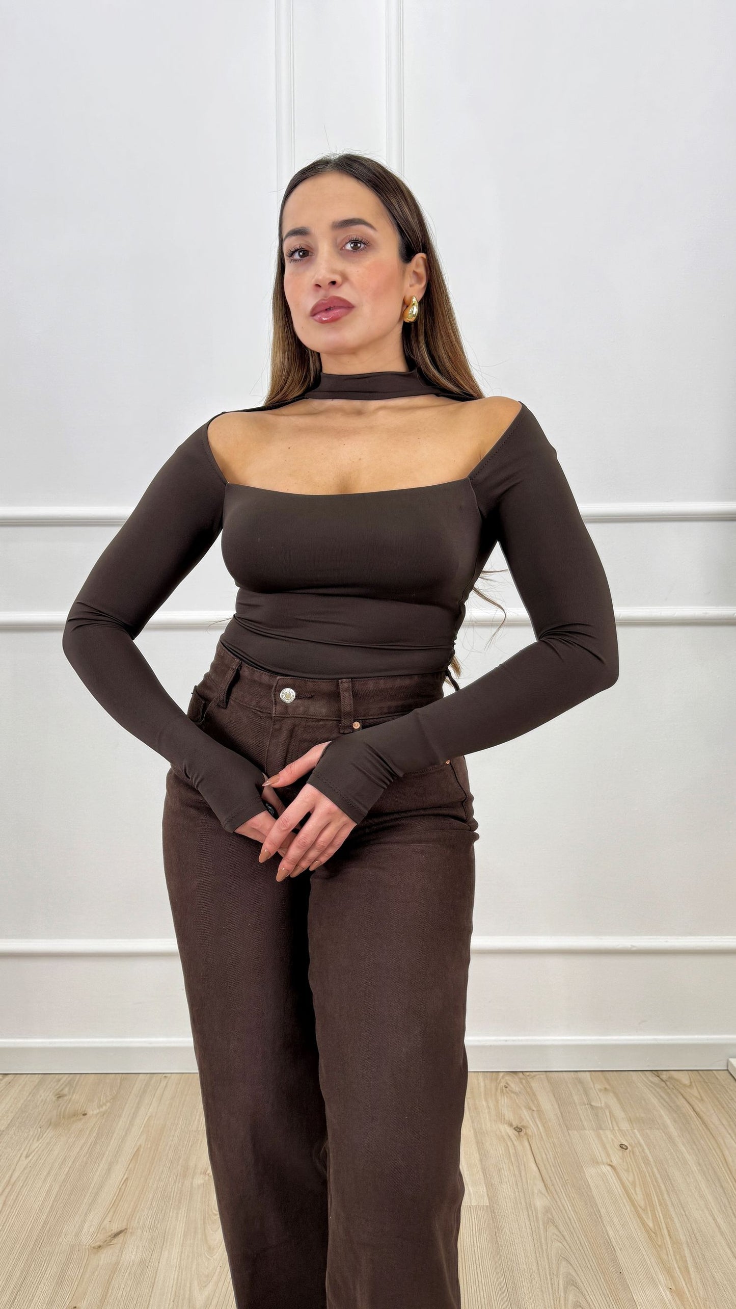 Body in lycra con collarino