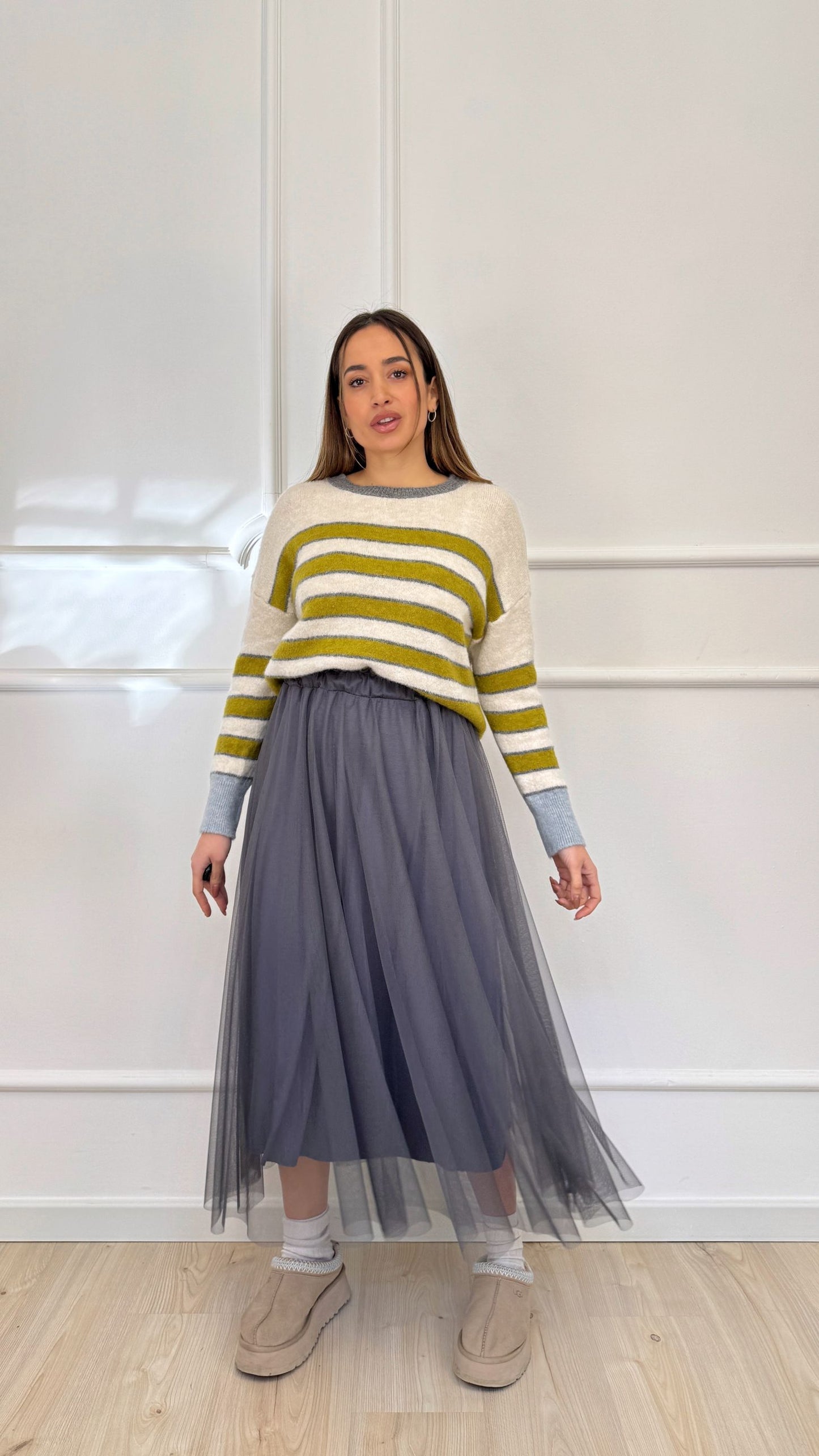 Maglia a righe panna e verde