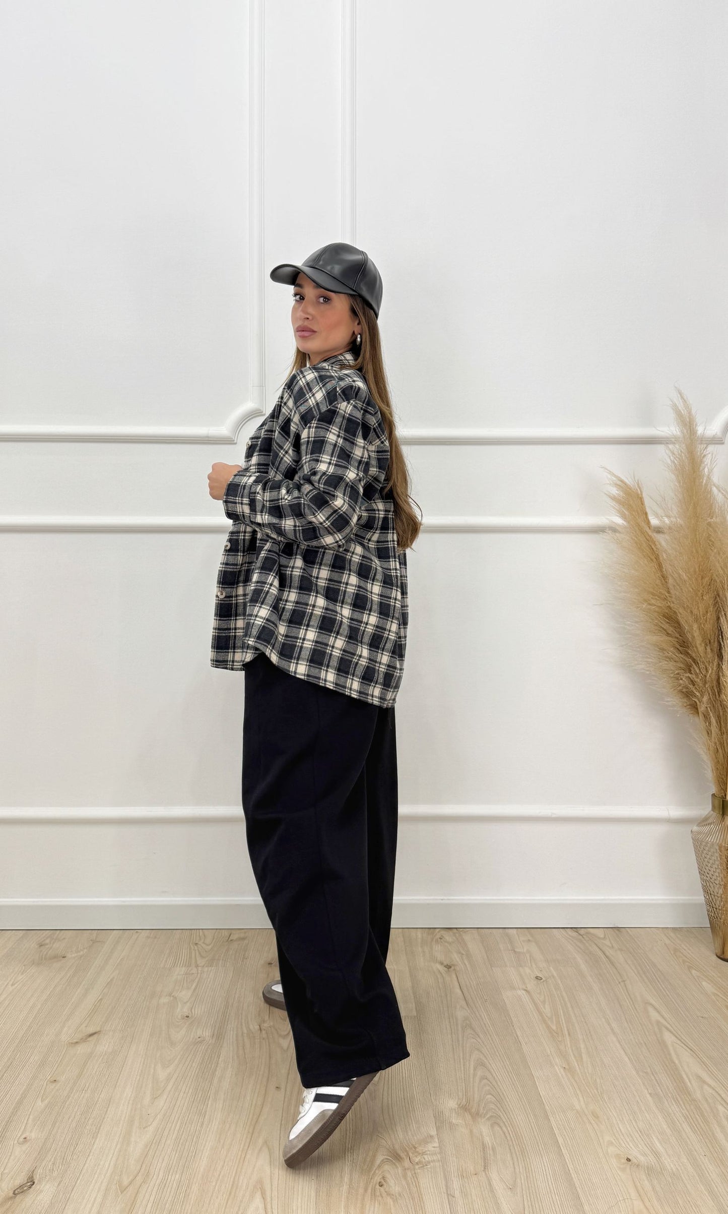 Camicia flanella con spalline nera