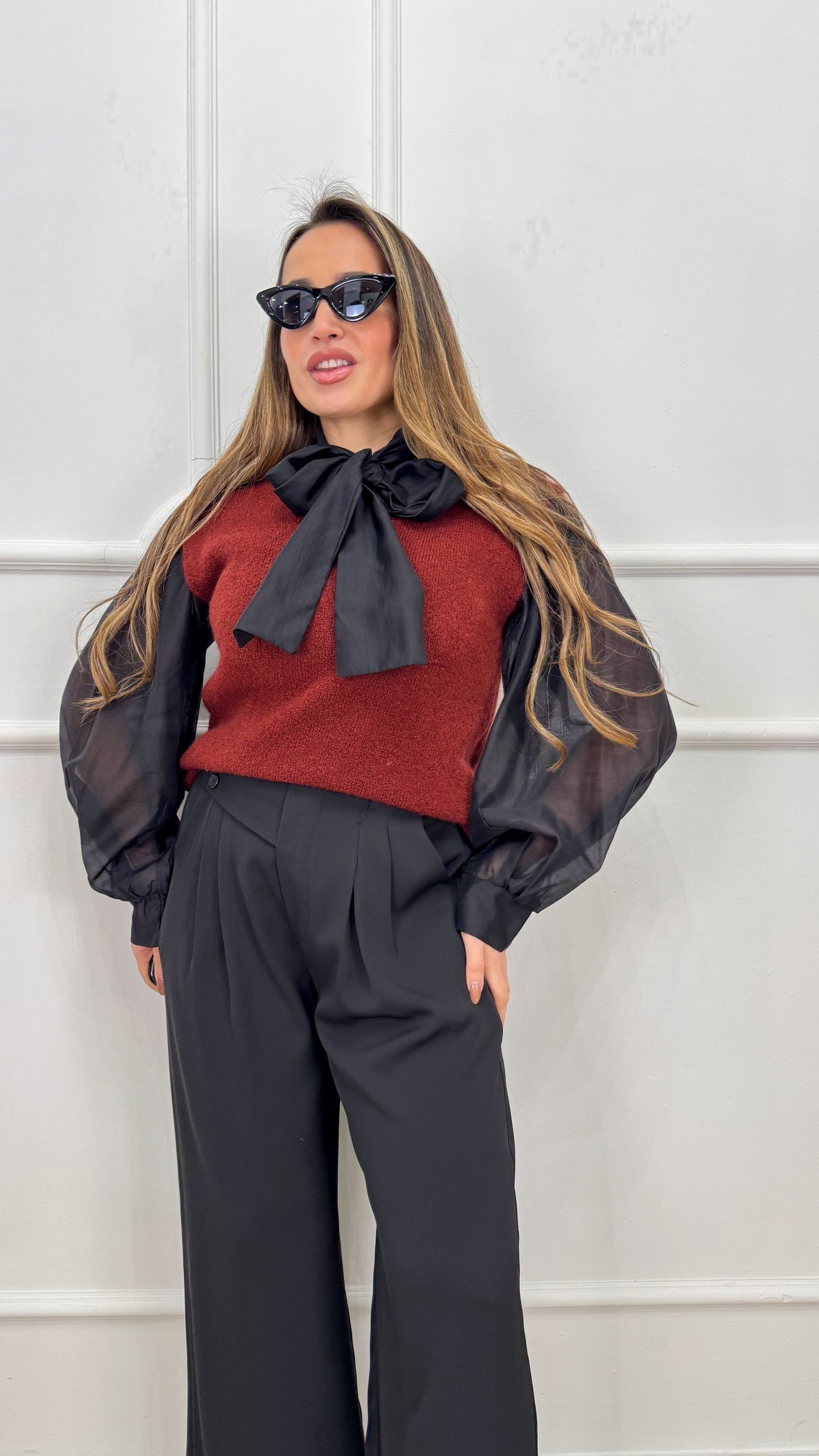 Camicia in tencel con fiocco