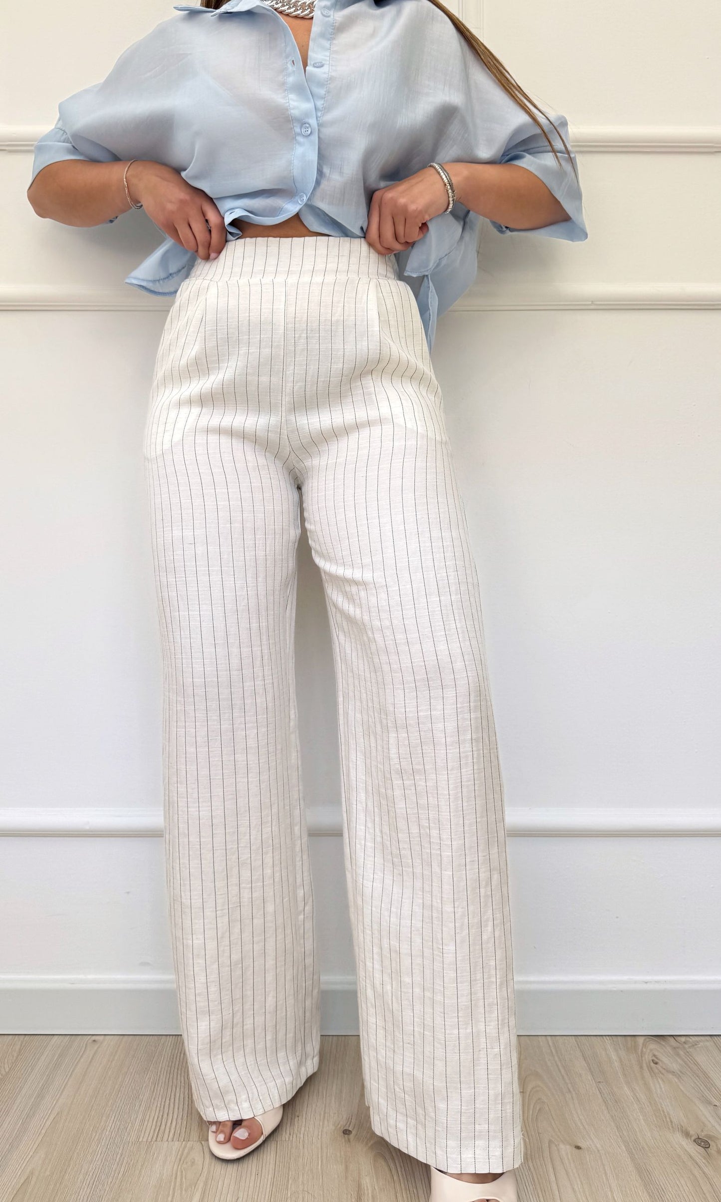 Pantalone misto lino gessato