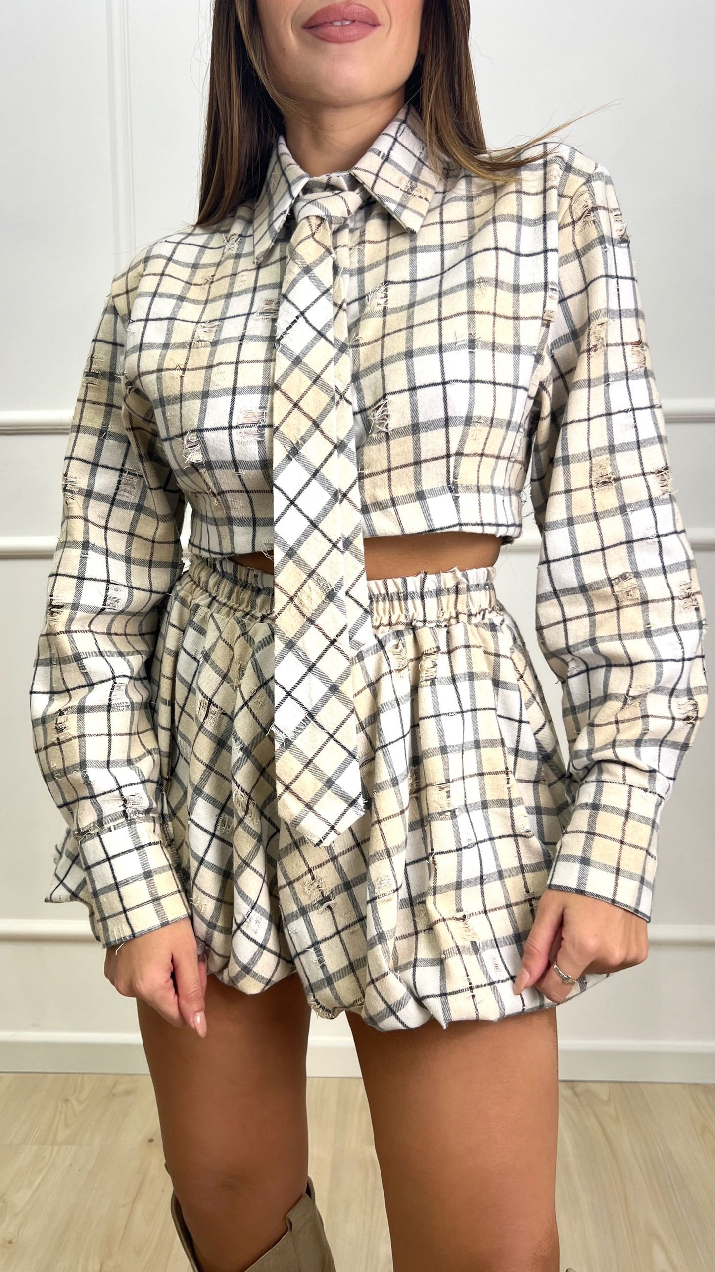 Camicia crop a quadri