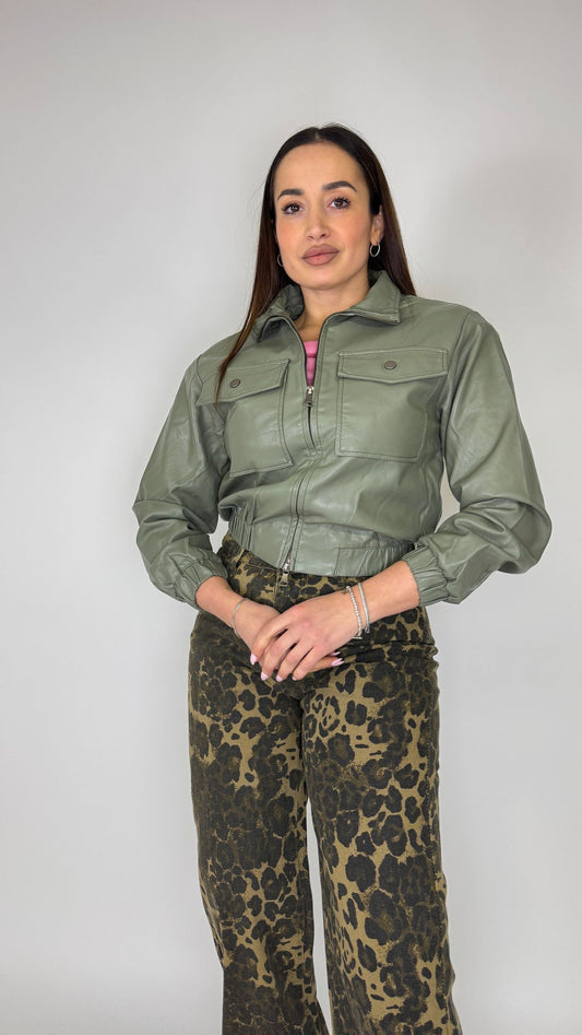 Bomber in ecopelle Verde