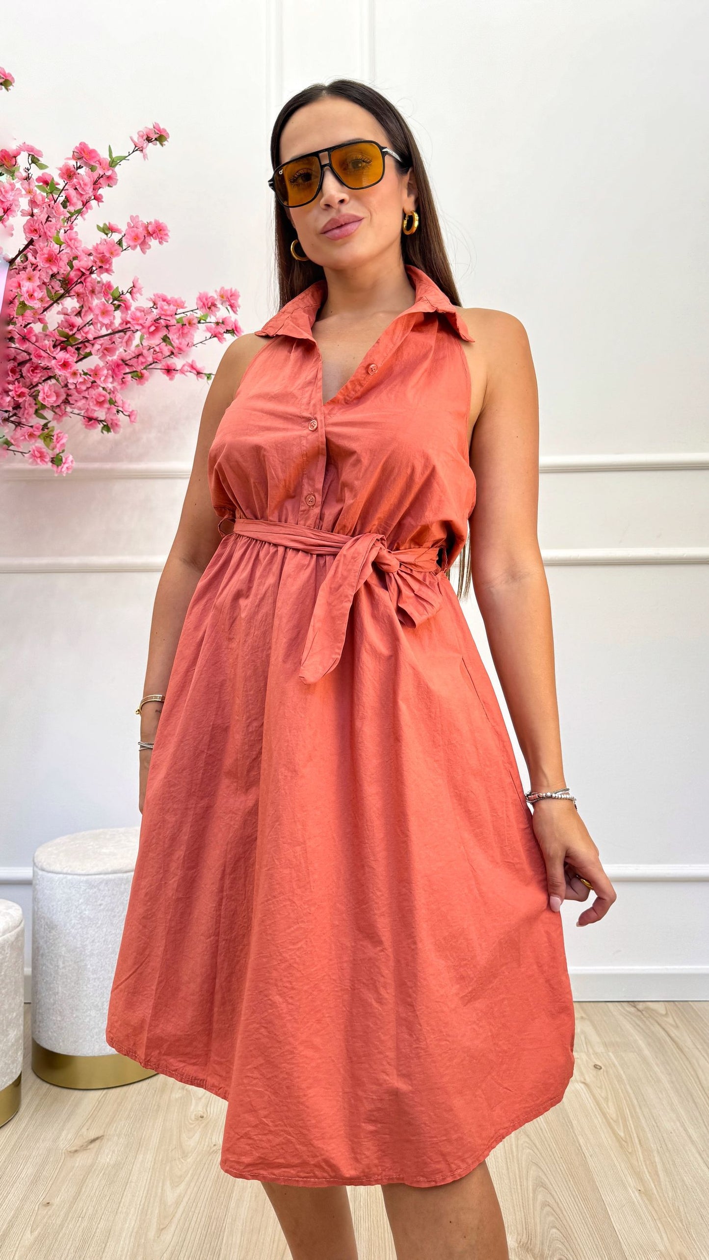 Vestito cotone collo camicia