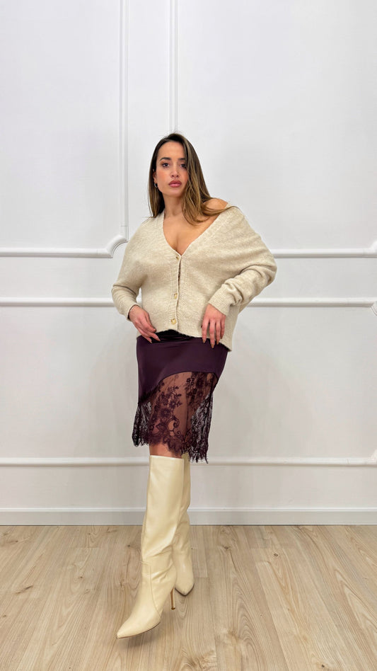 Gonna satin con pizzo