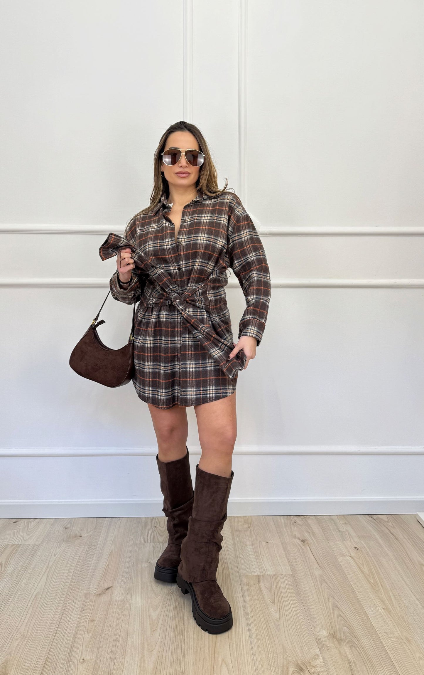 Abito camicia in flanella marrone