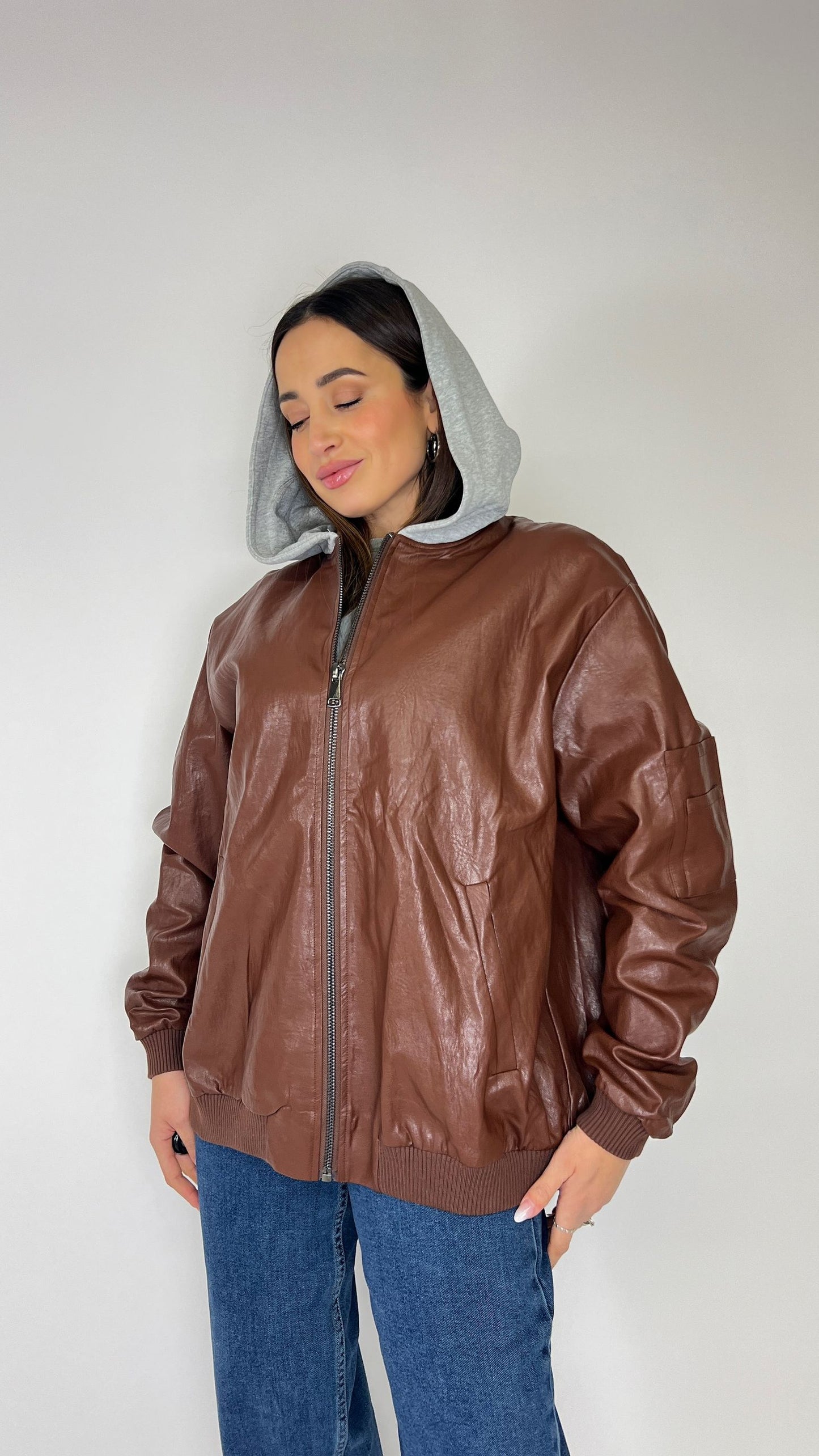 Giacca ecopelle con cappuccio Lumina