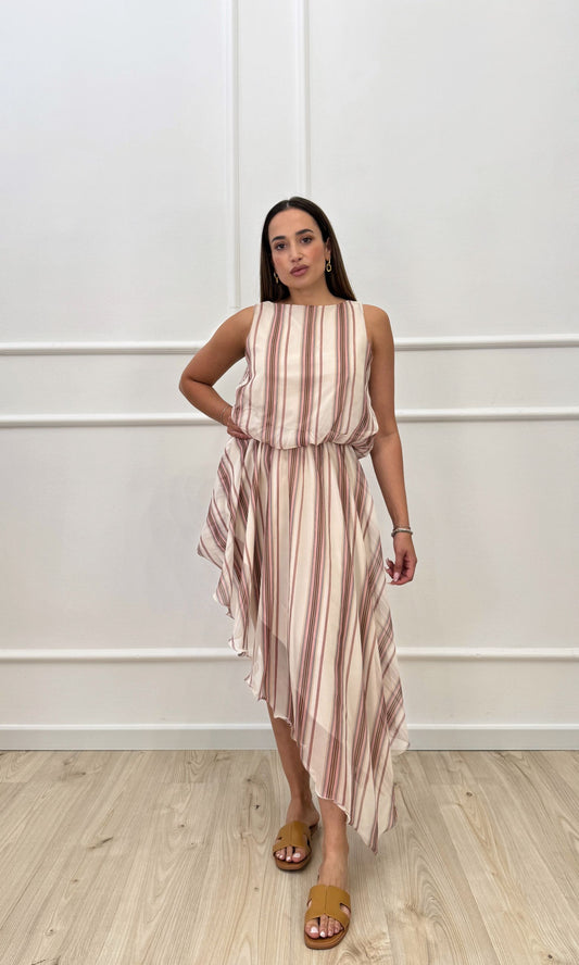 Vestito asimmetrico a righe