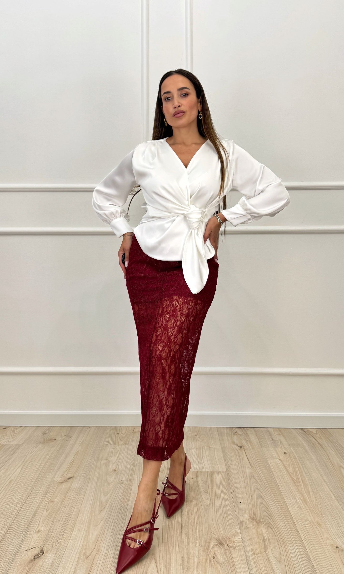 Gonna in pizzo bordeaux Lumina