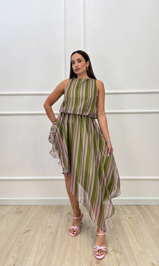 Vestito asimmetrico a righe