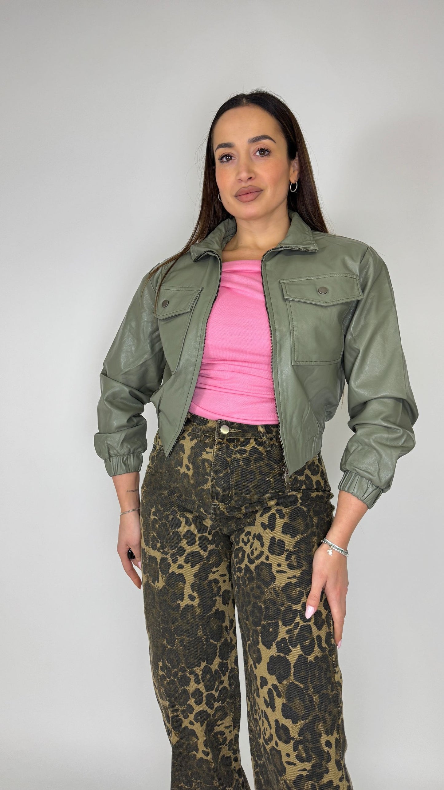 Bomber in ecopelle Verde