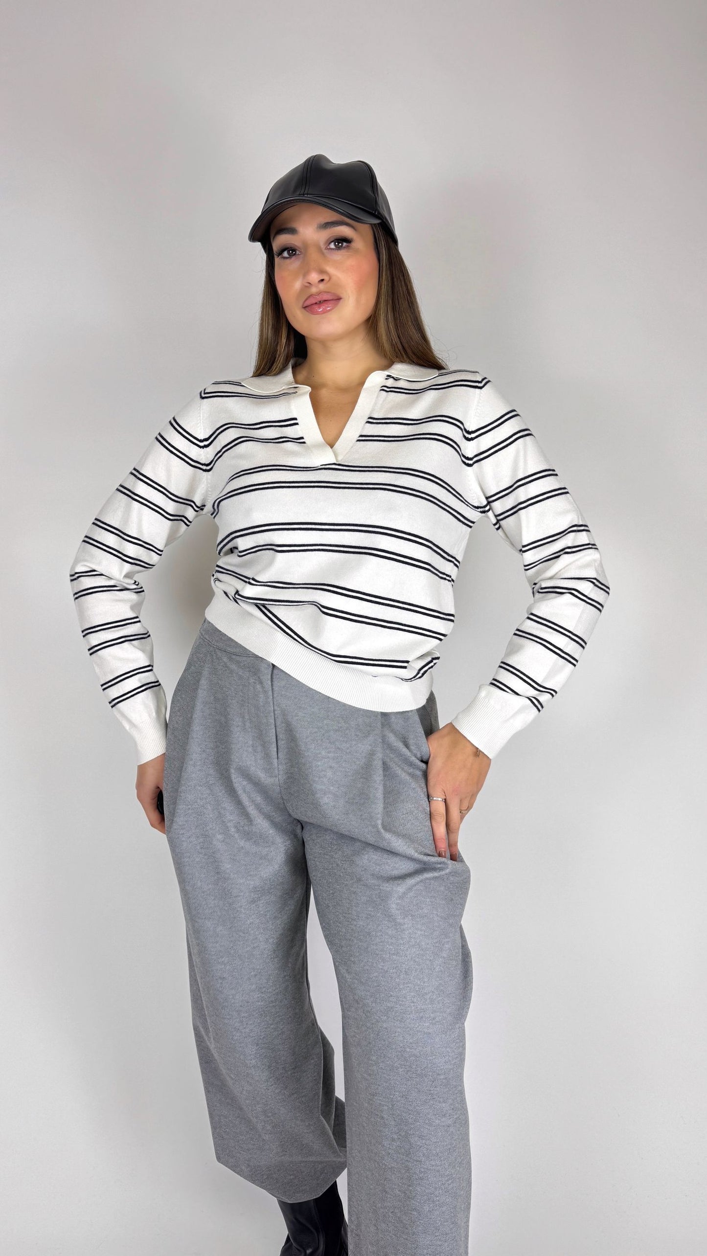 Maglia polo righe sottili