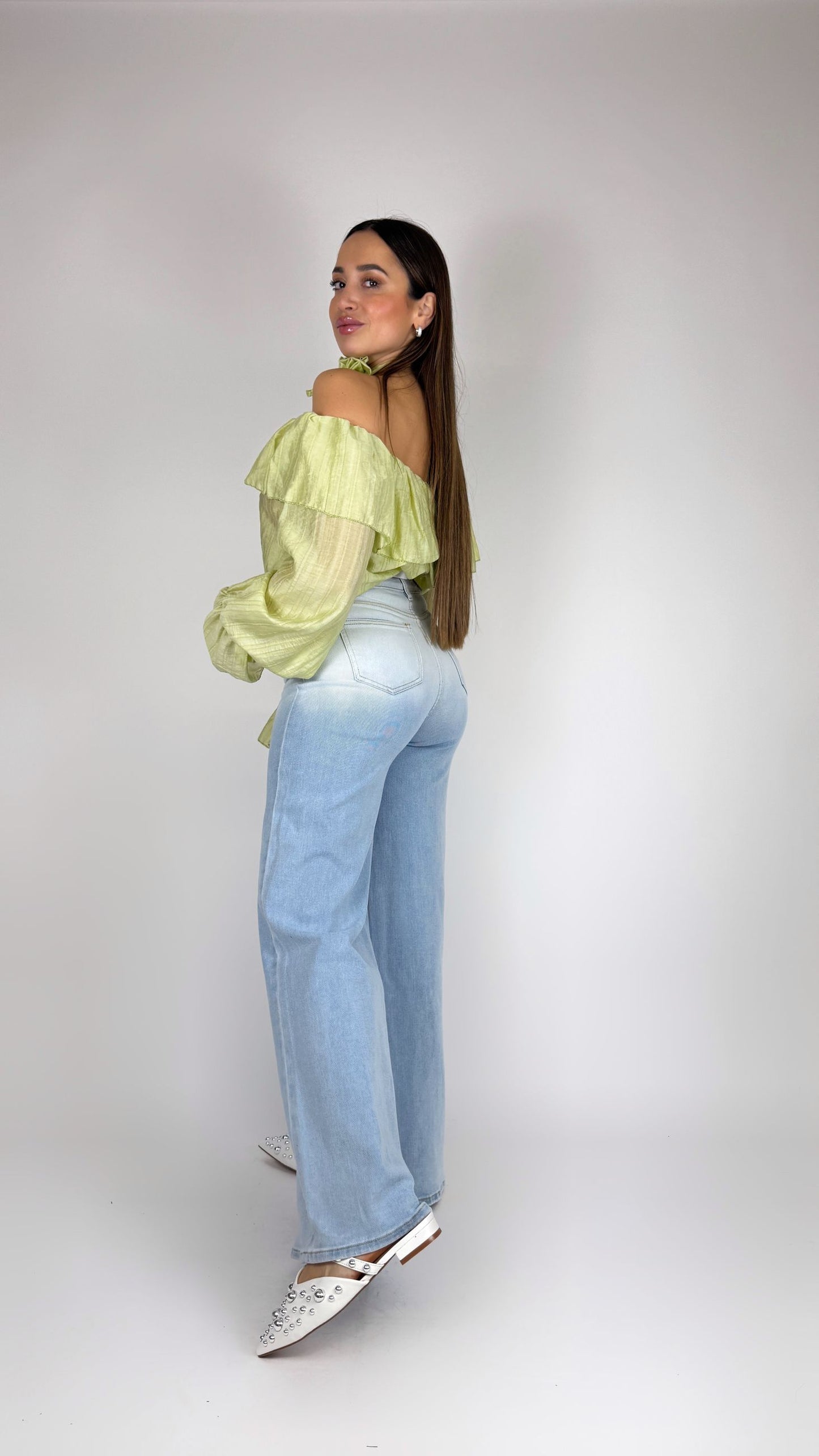 Jeans sfumato gamba larga