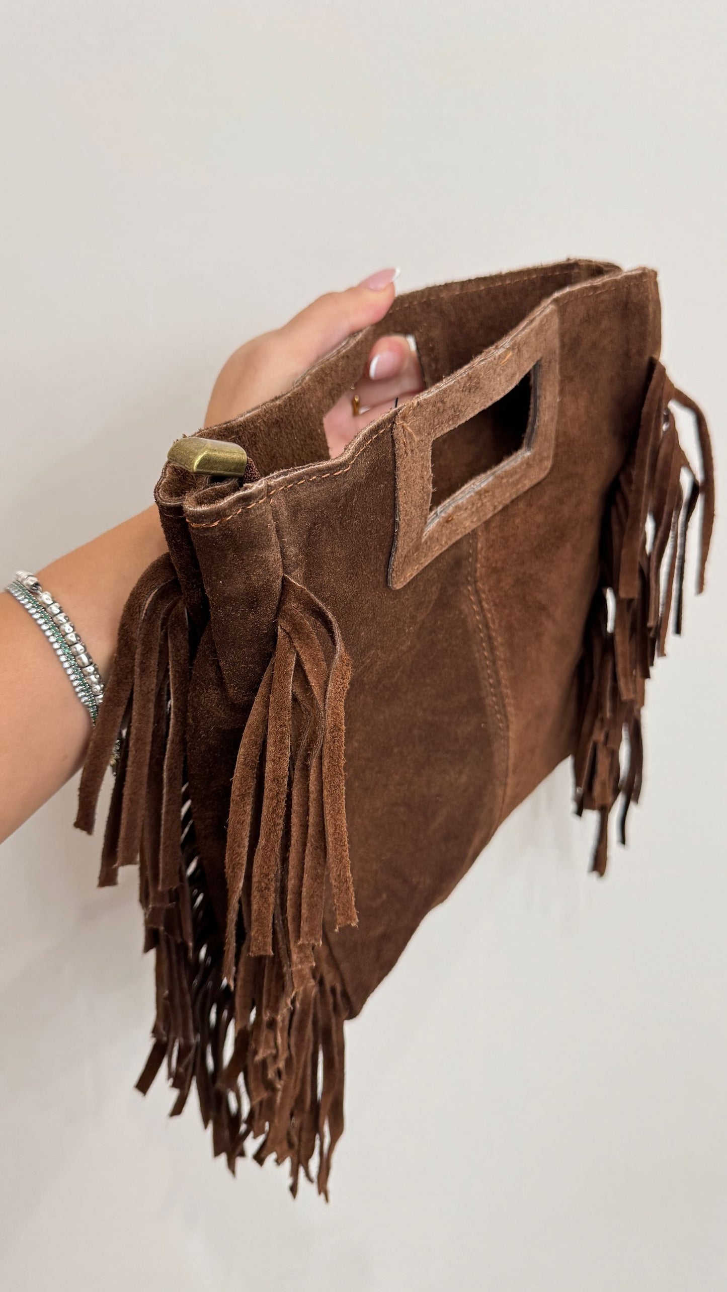 Borsa frange marrone