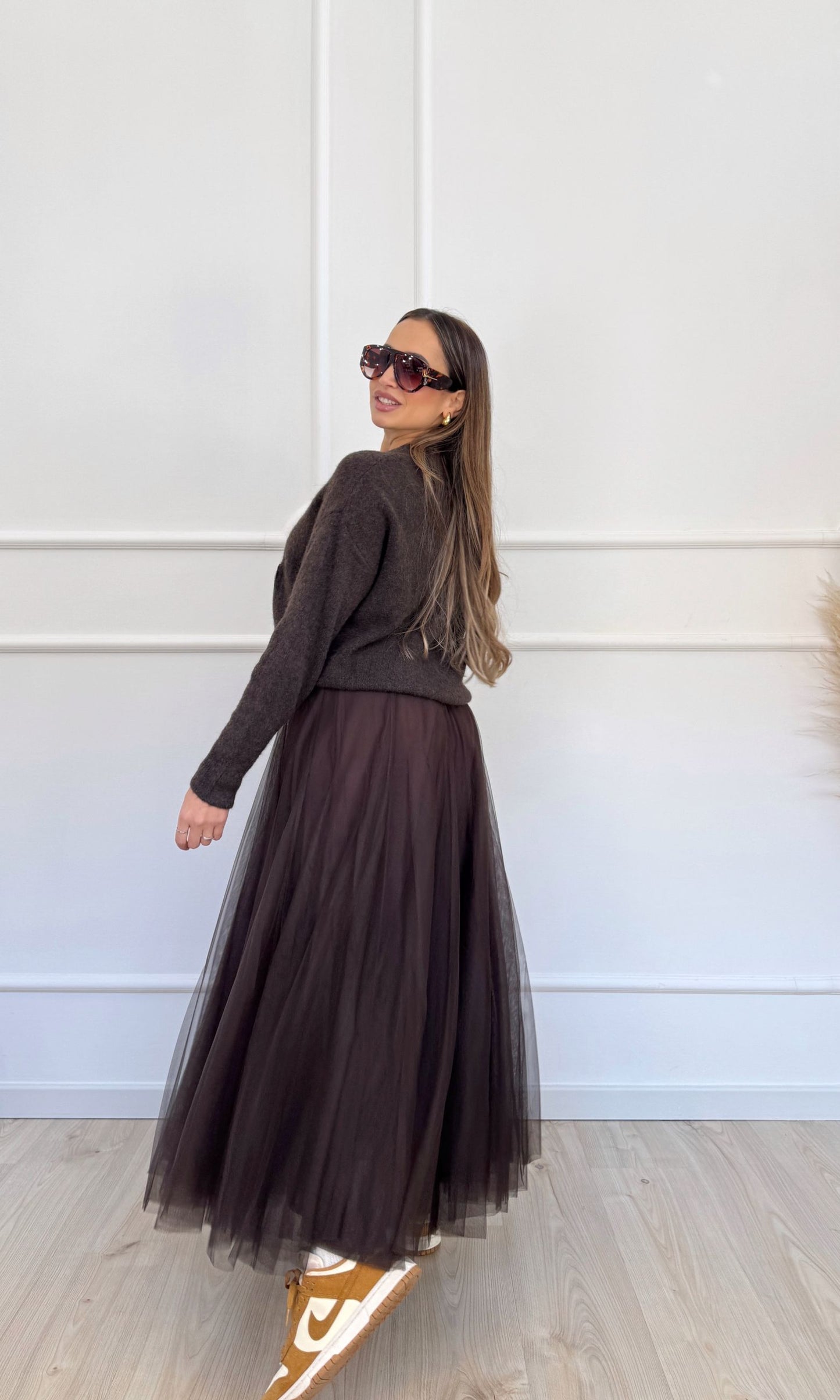Gonna in tulle marrone