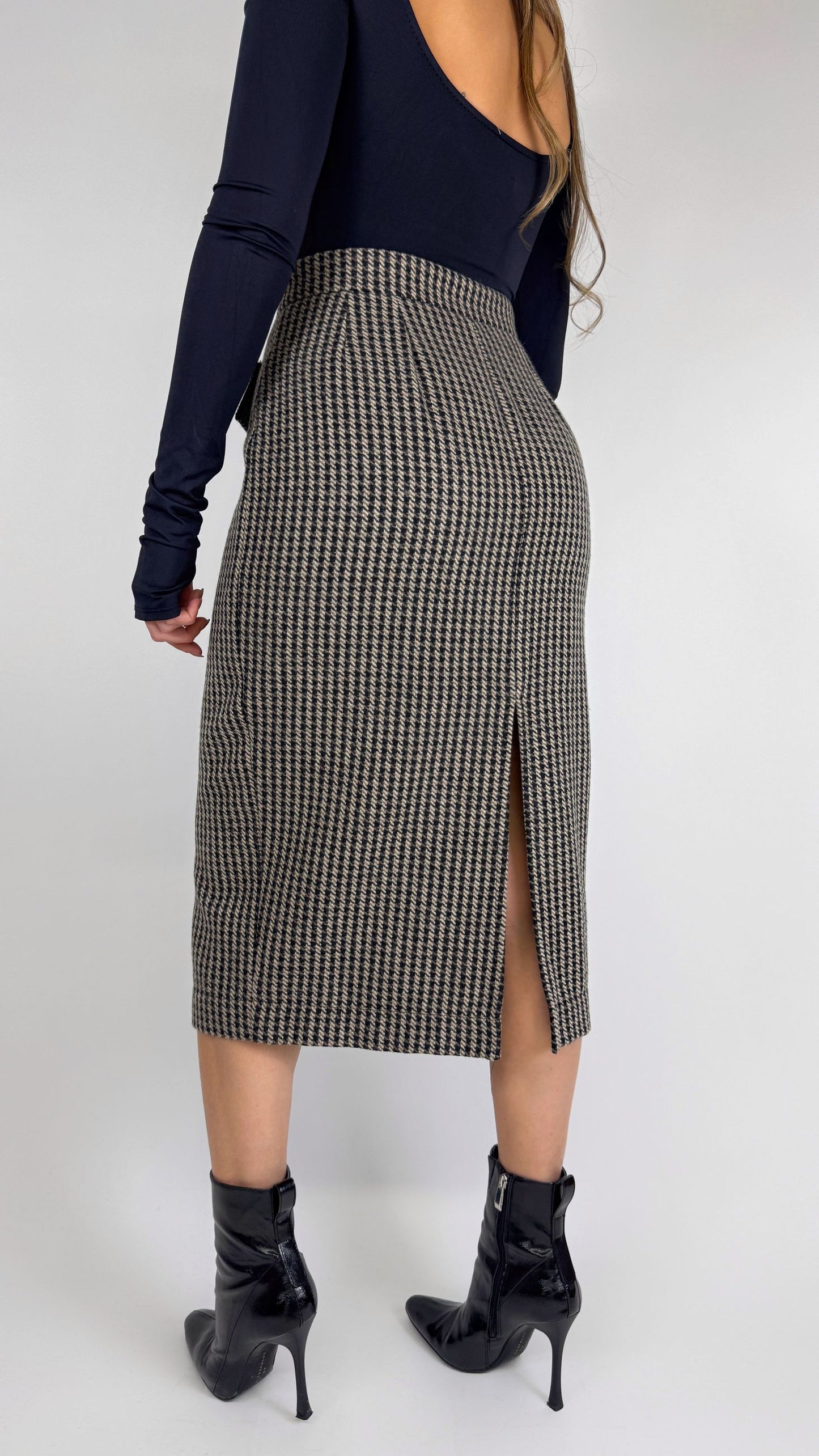 Gonna Pied de Poule Cammello