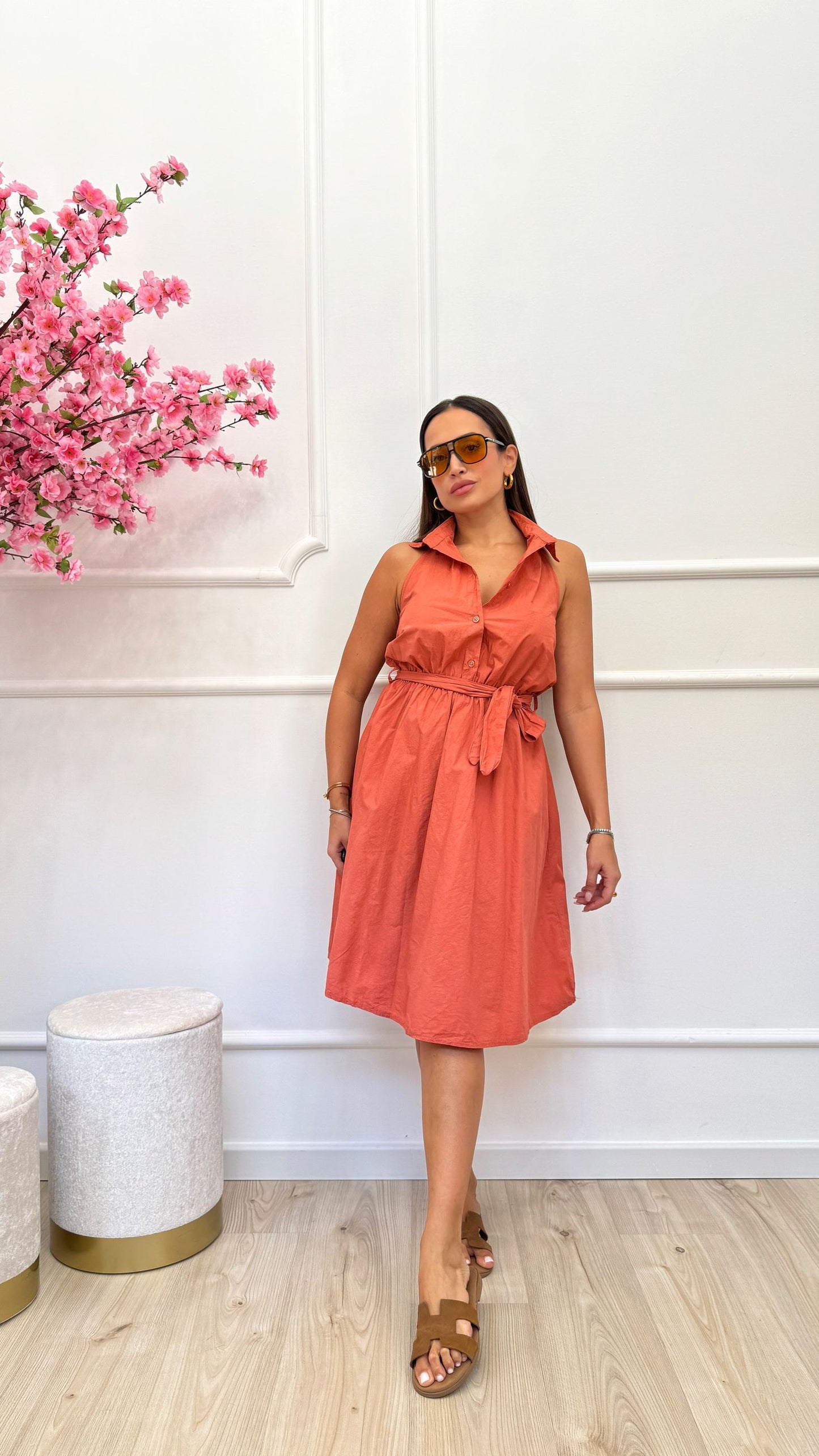 Vestito cotone collo camicia