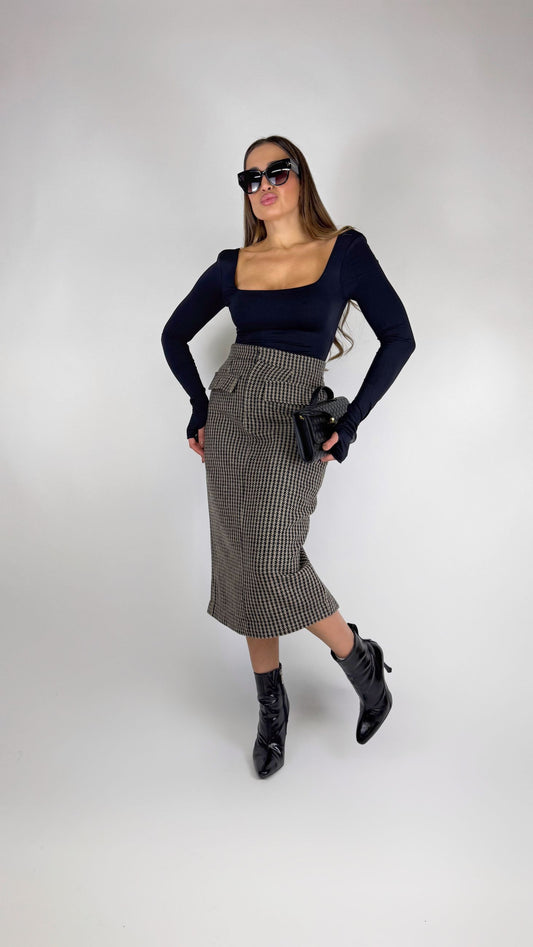 Gonna Pied de Poule Cammello