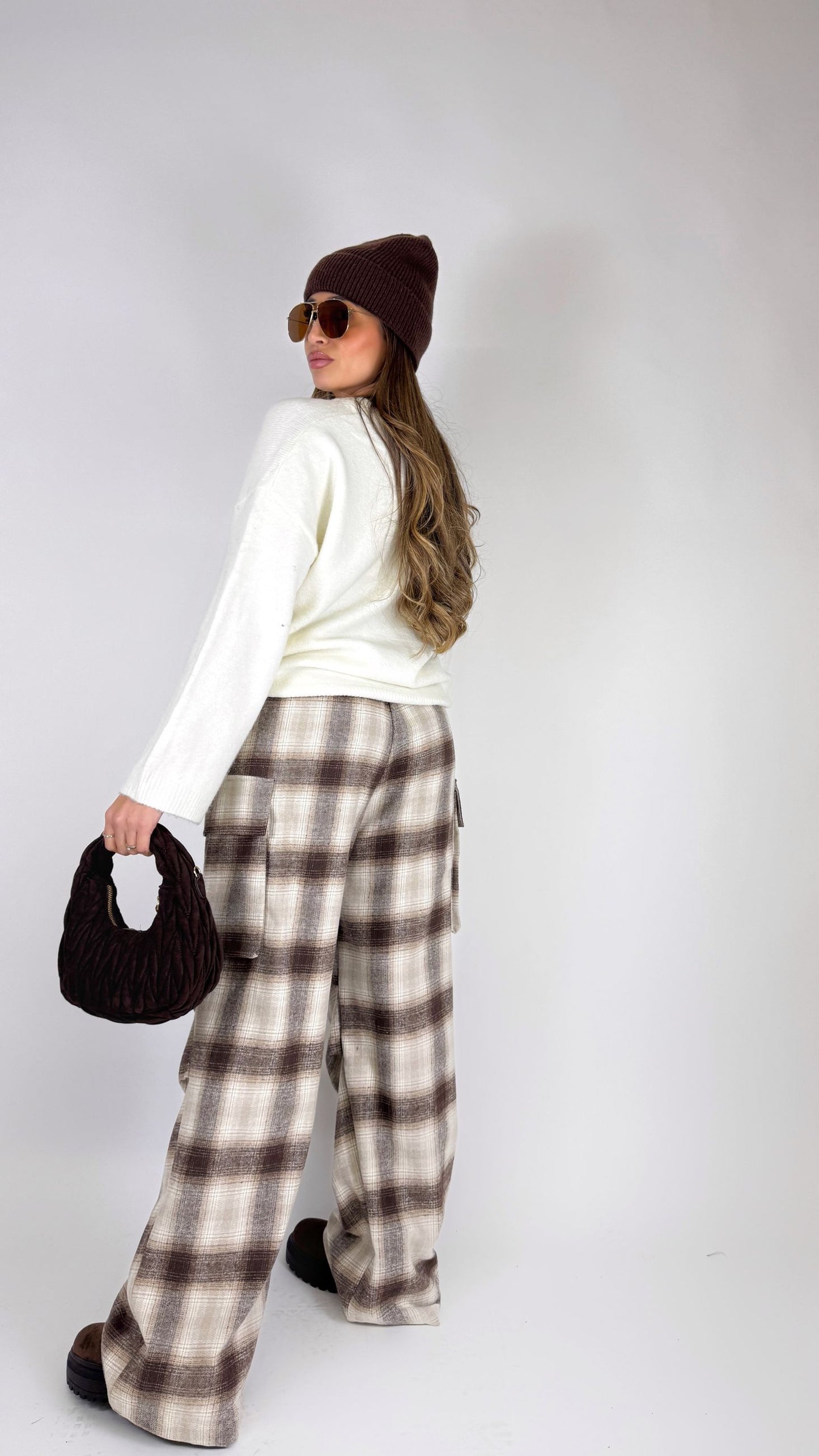 Pantalone a quadri Lumina Marrone