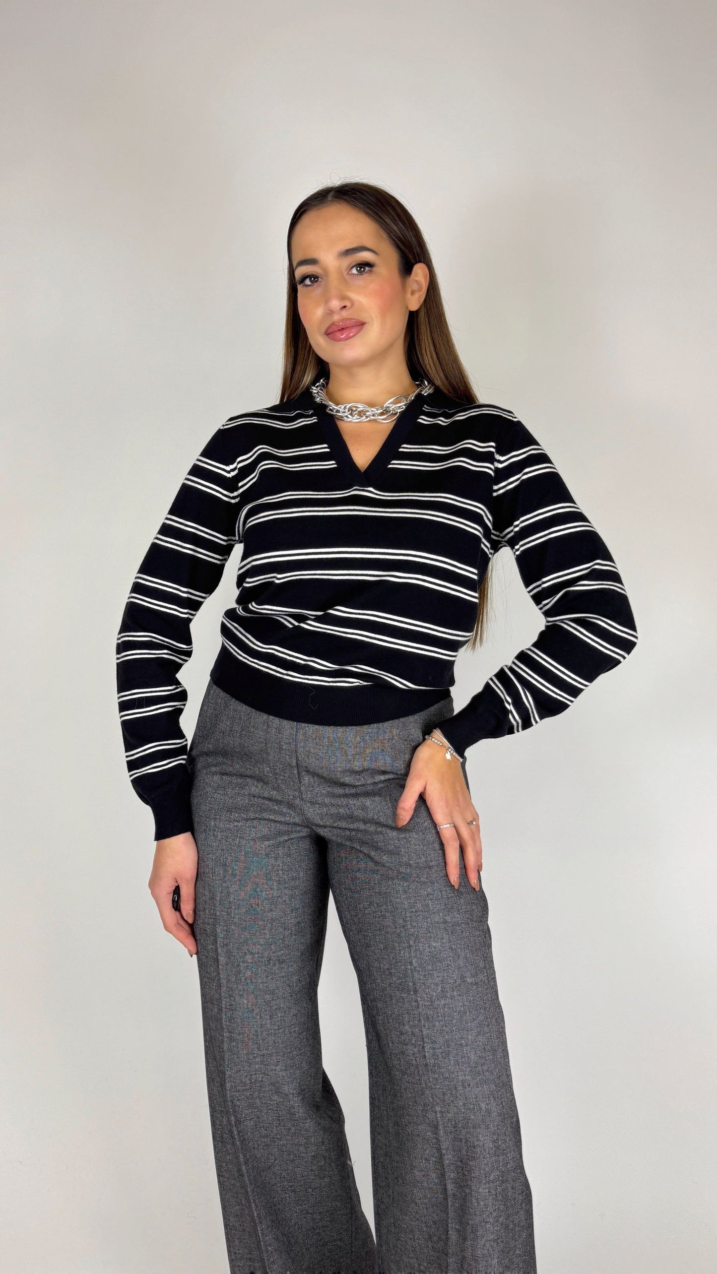 Maglia polo righe sottili