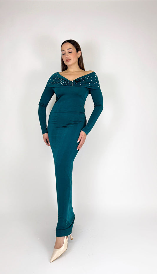 Vestito Bardot con strass Lumina