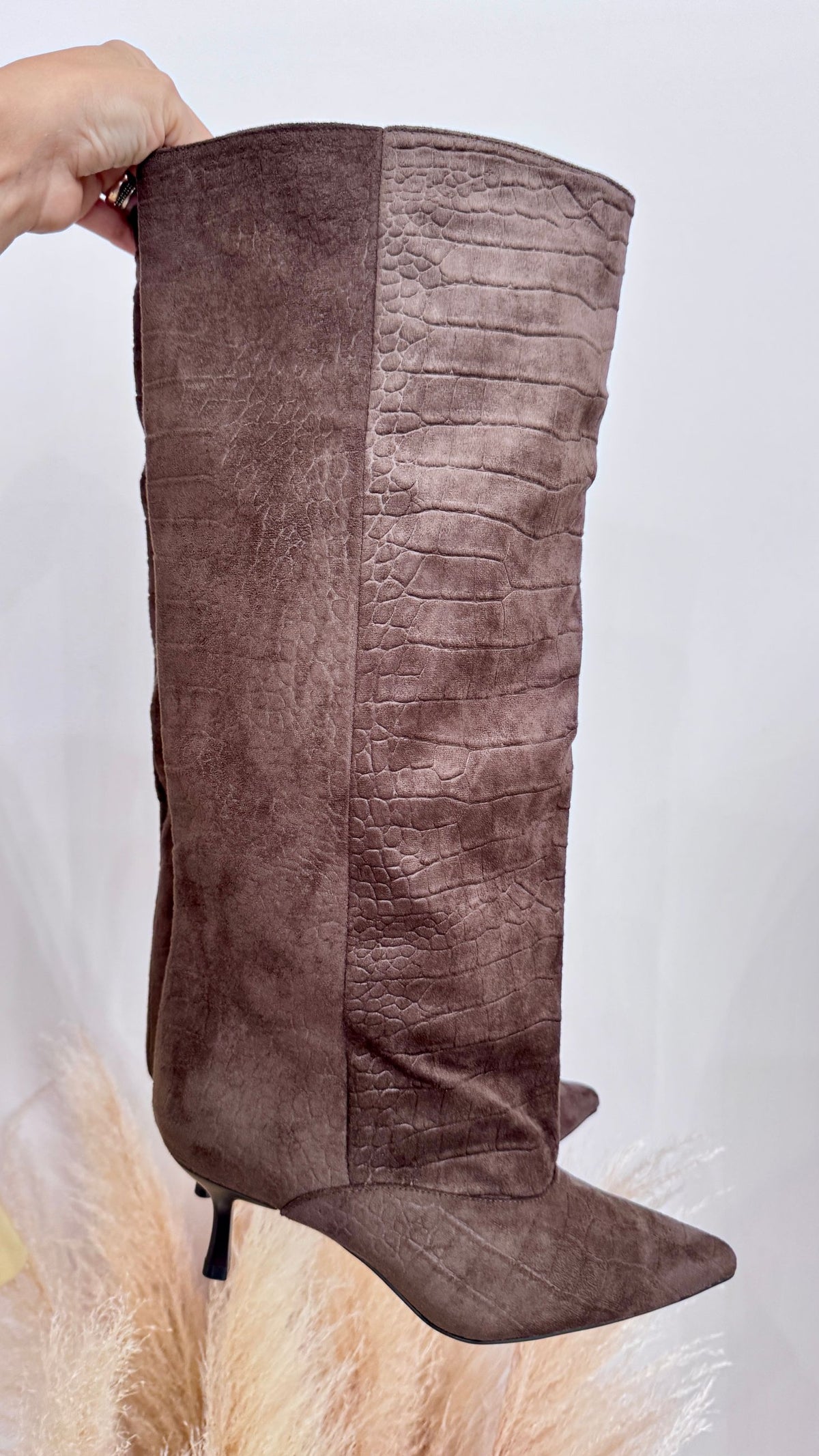 Stivale camoscio pitonato marrone