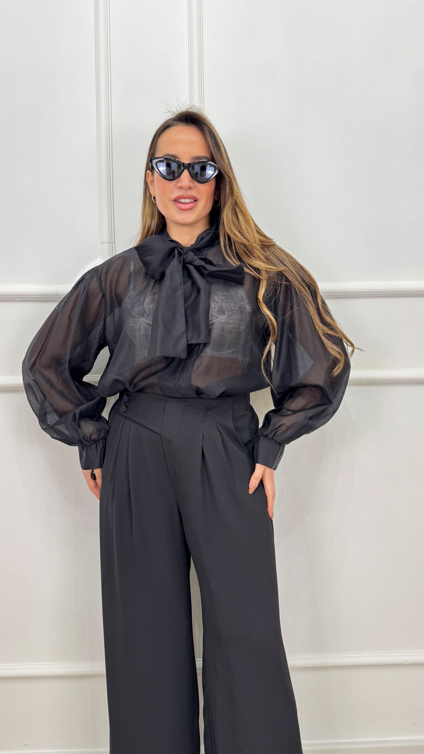 Camicia in tencel con fiocco