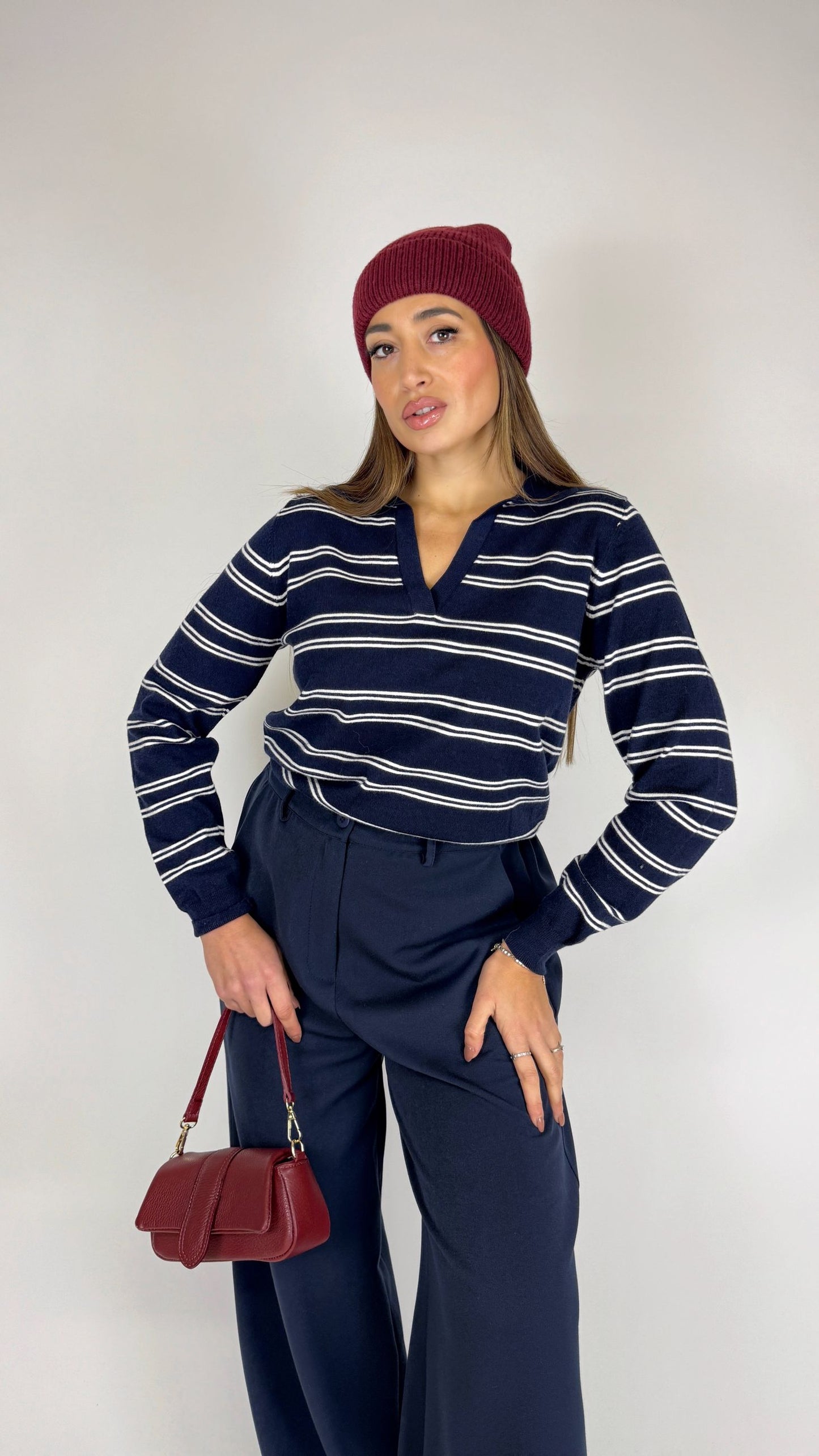 Maglia polo righe sottili