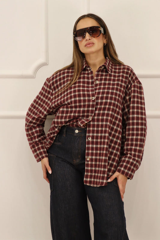 Camicia a quadri flanella bordeaux