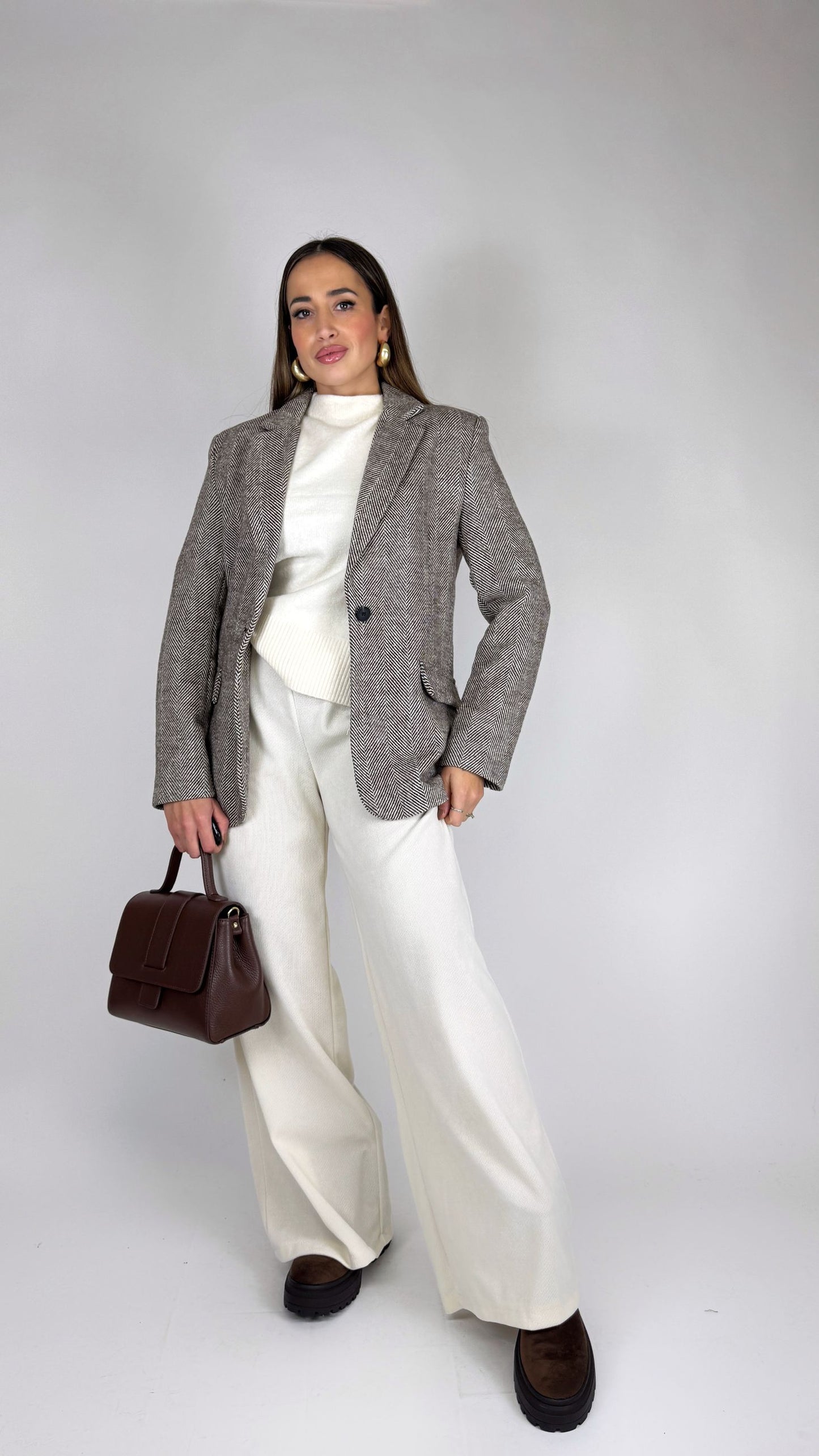 Giacca in panno spigata marrone