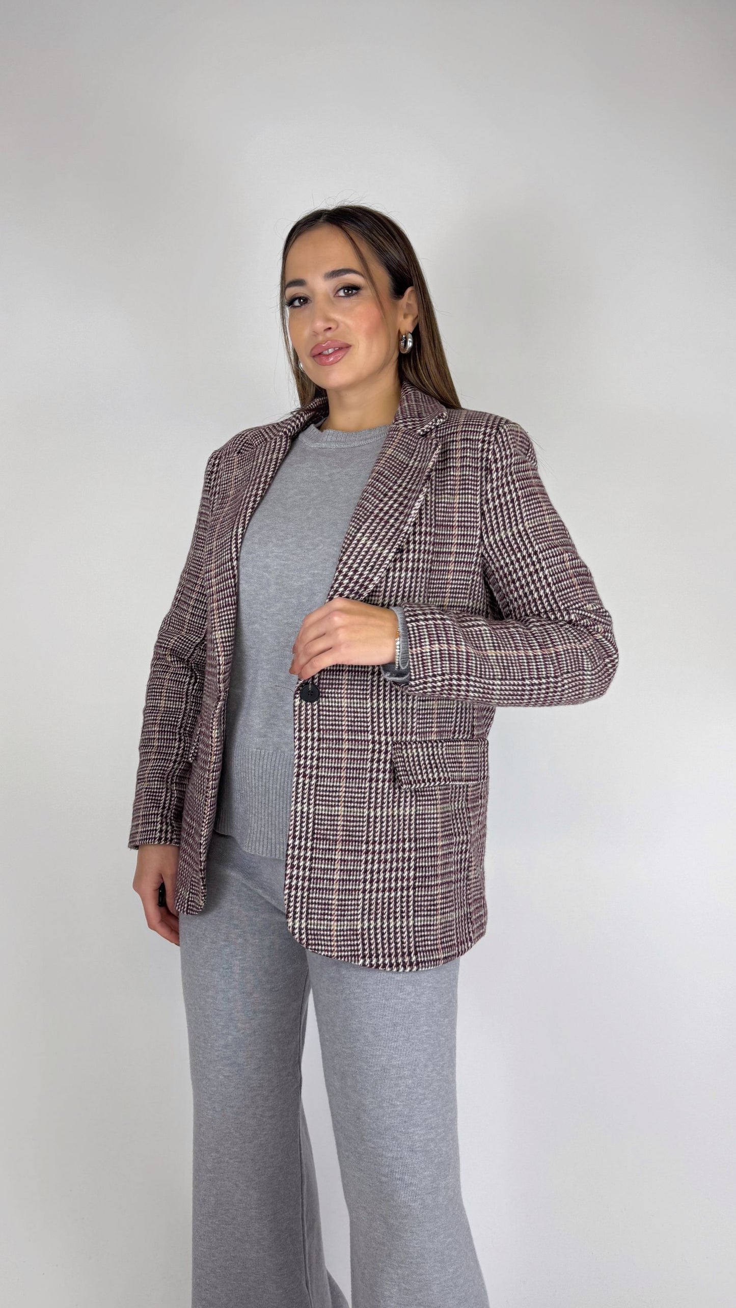 Giacca pied de poule bordeaux