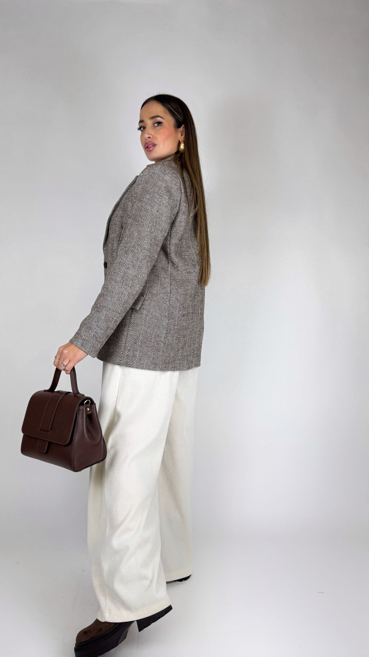 Giacca in panno spigata marrone