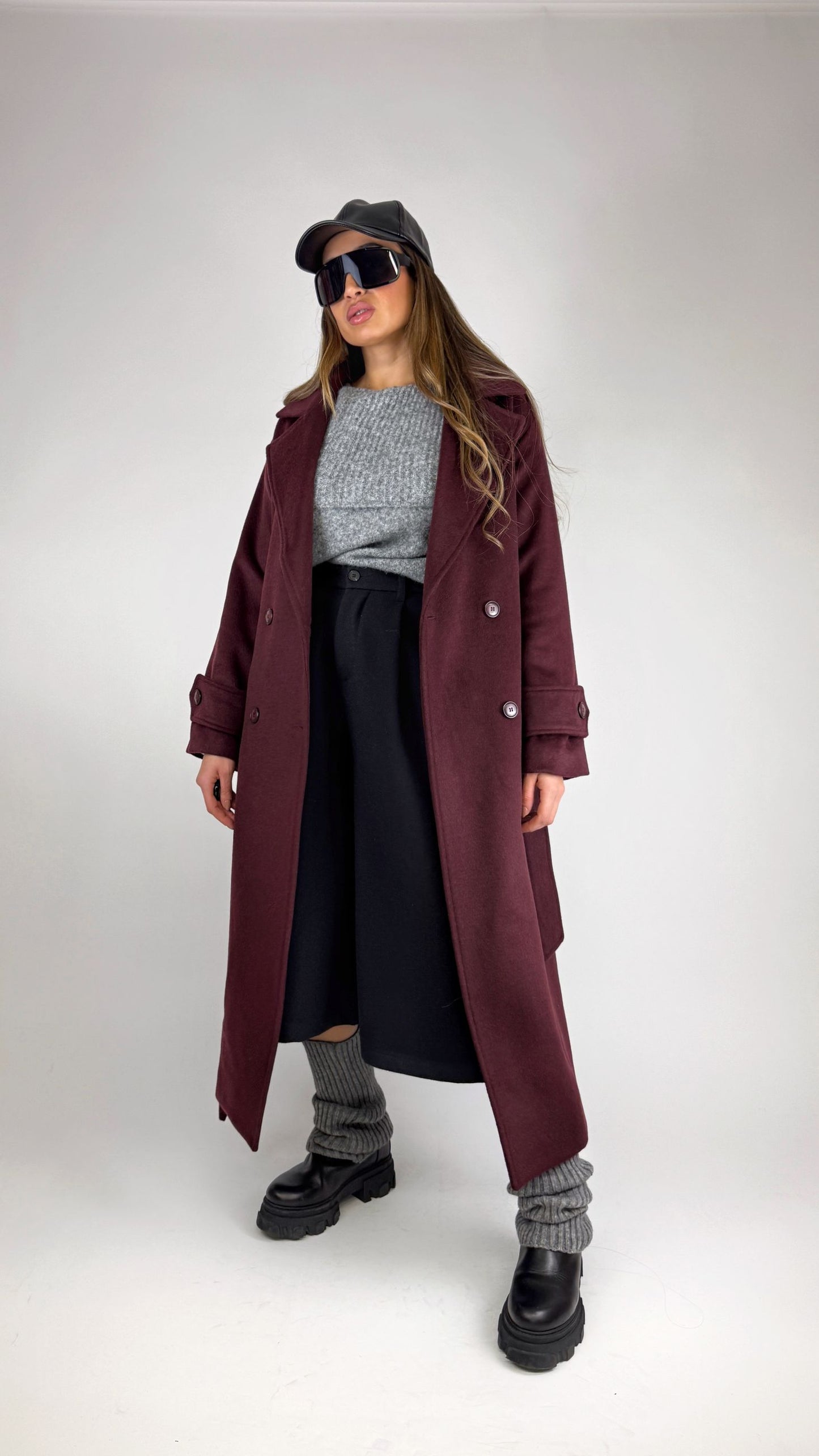 Cappotto Doppiopetto Bordeaux 'By Miriam Russo'