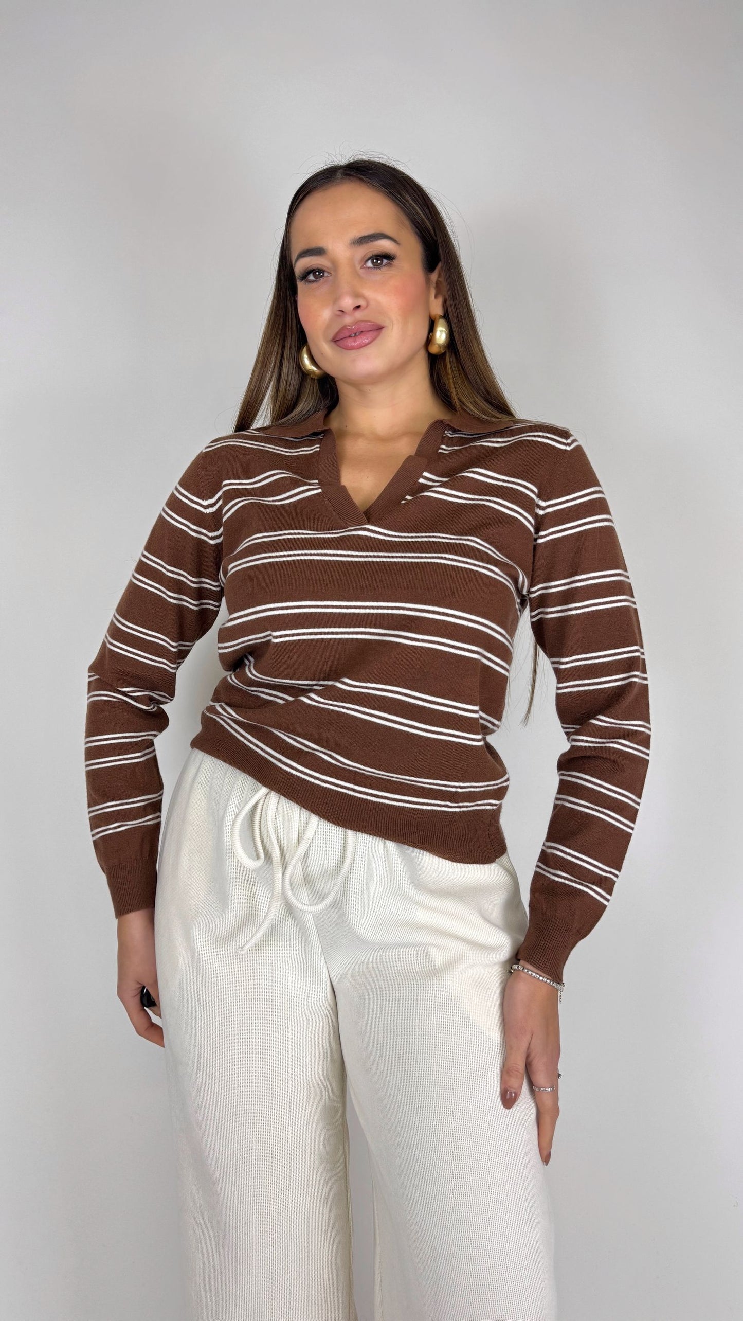 Maglia polo righe sottili