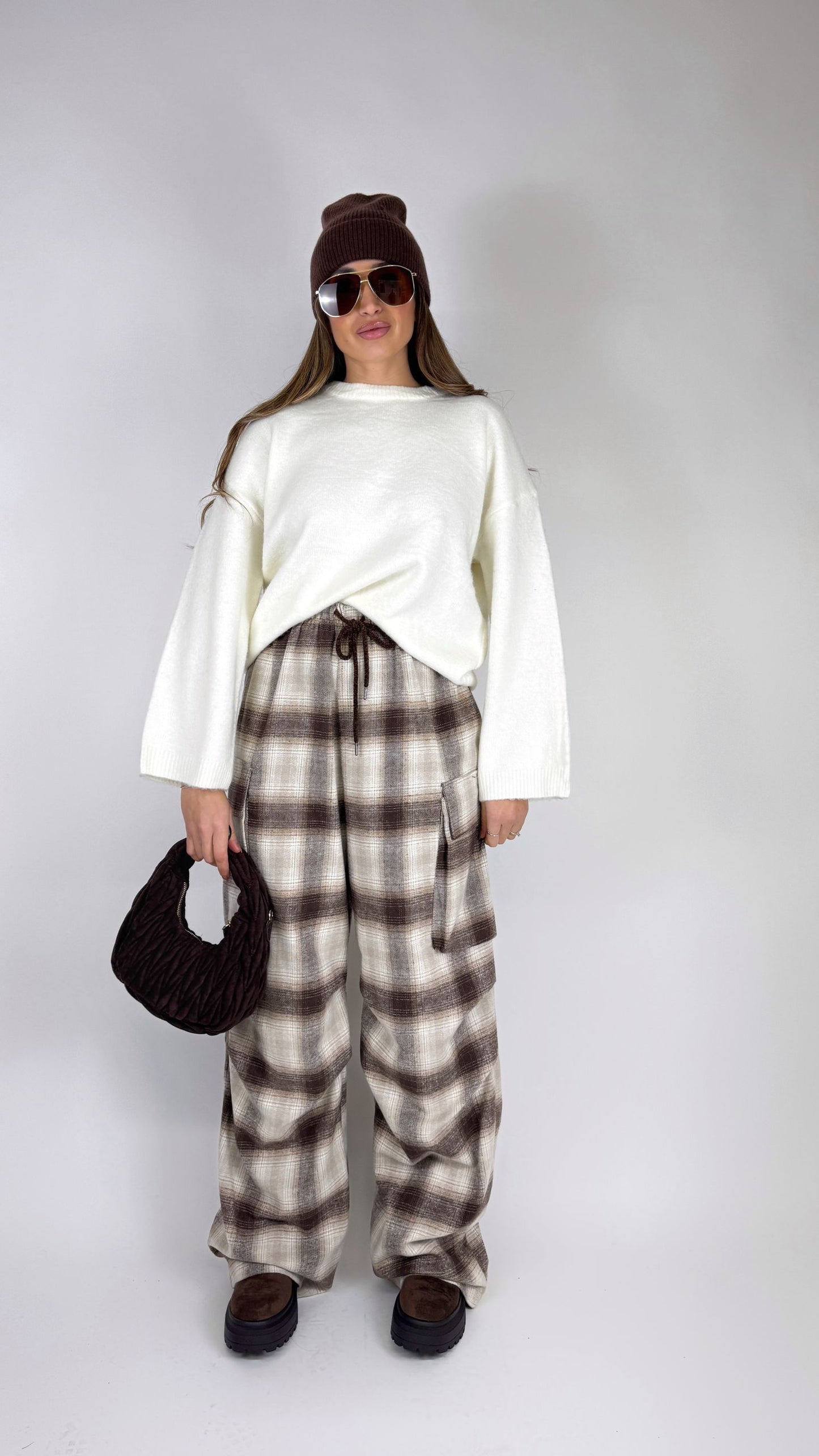 Pantalone a quadri Lumina Marrone