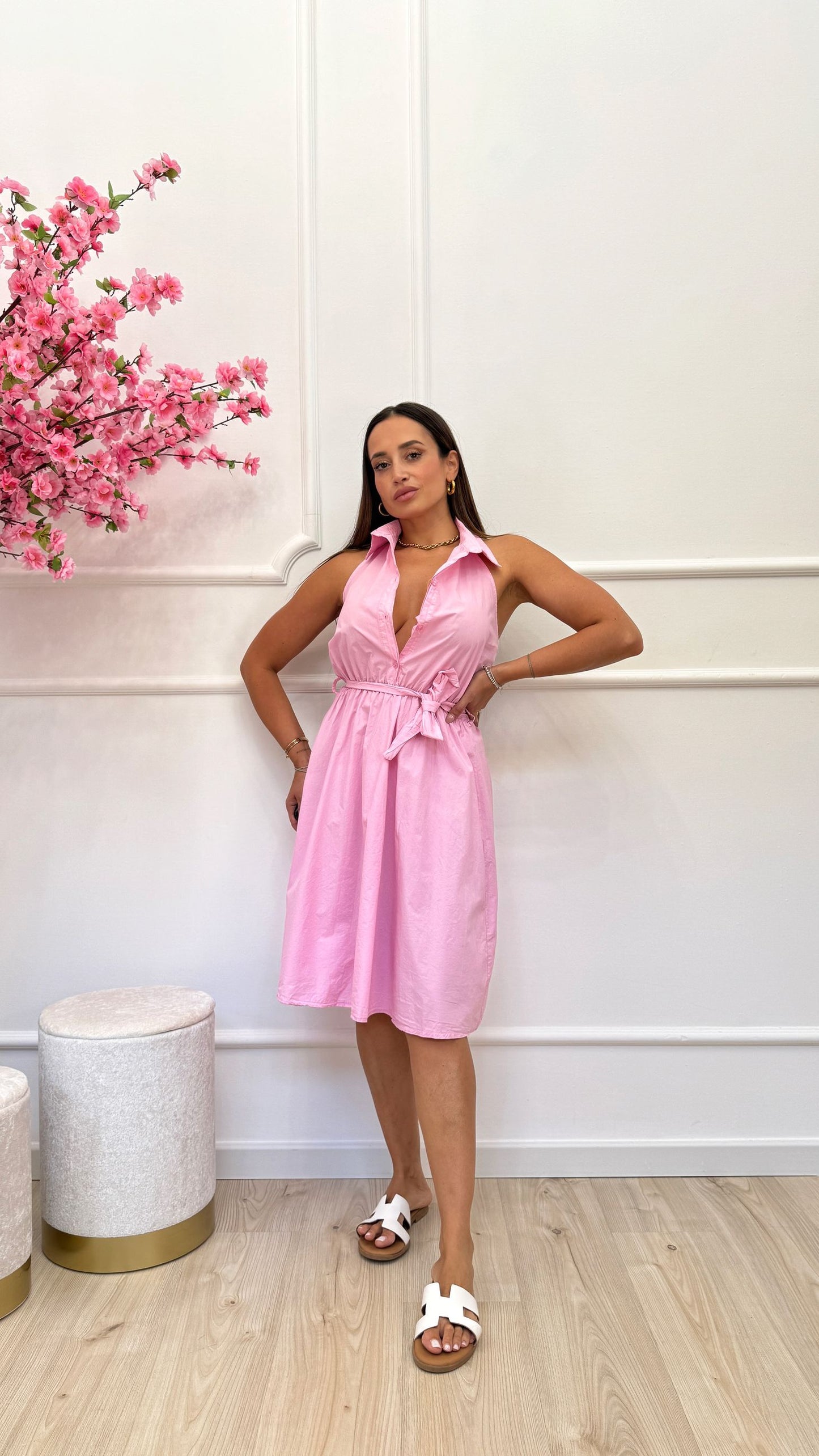 Vestito cotone collo camicia