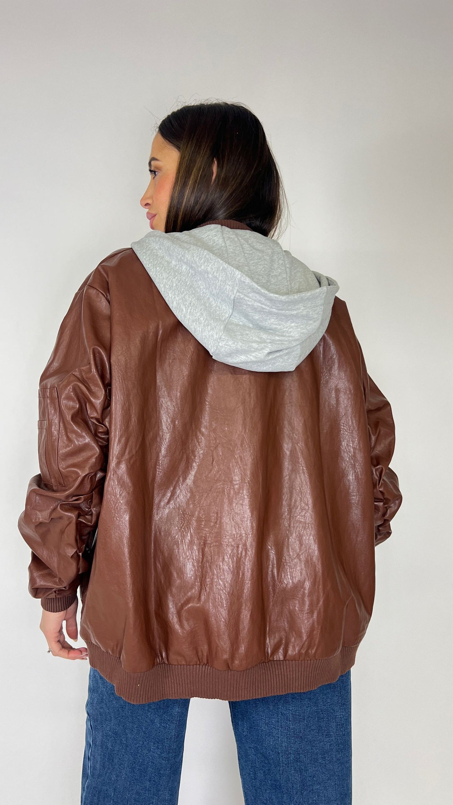 Giacca ecopelle con cappuccio Lumina