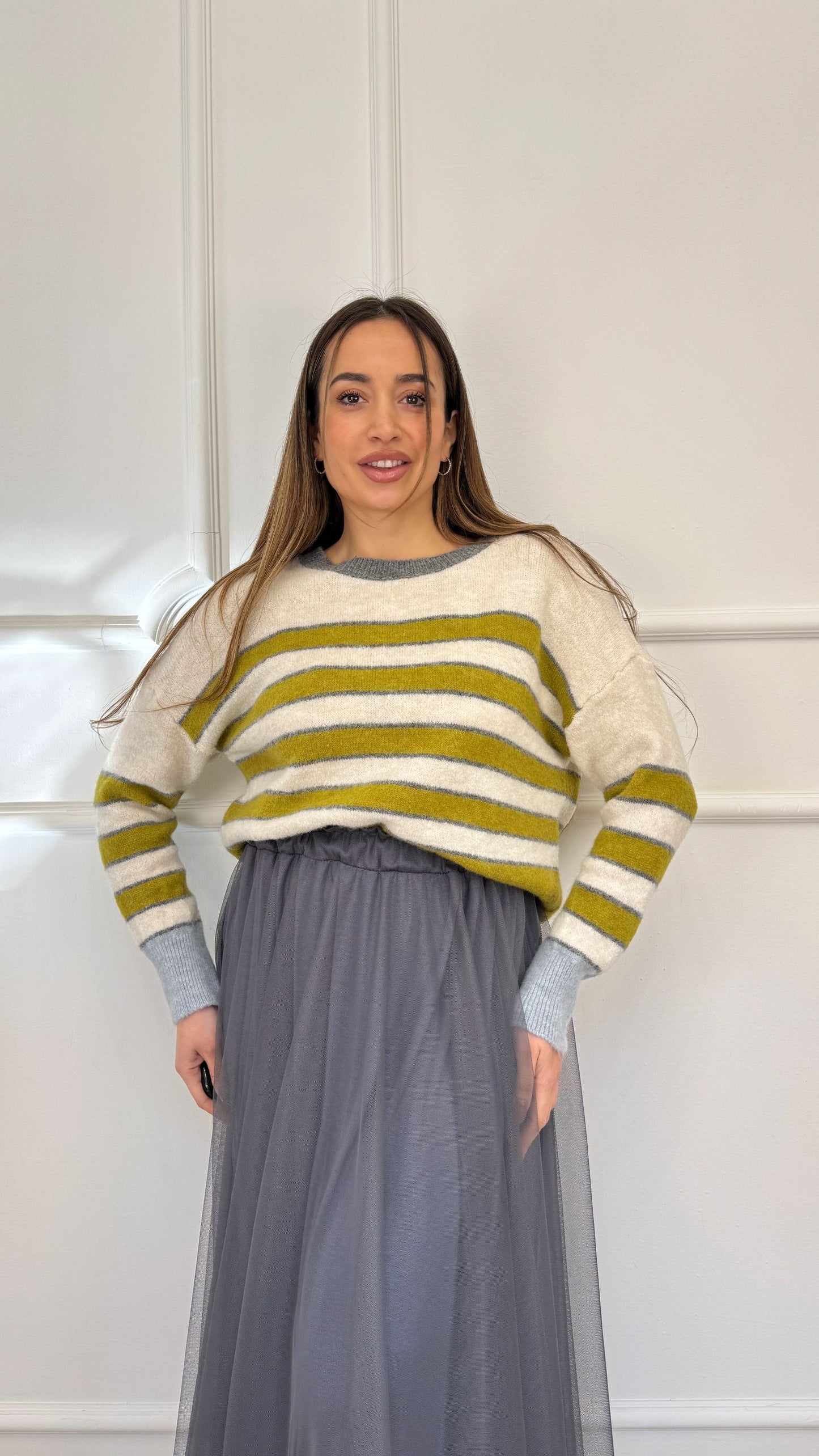 Maglia a righe panna e verde