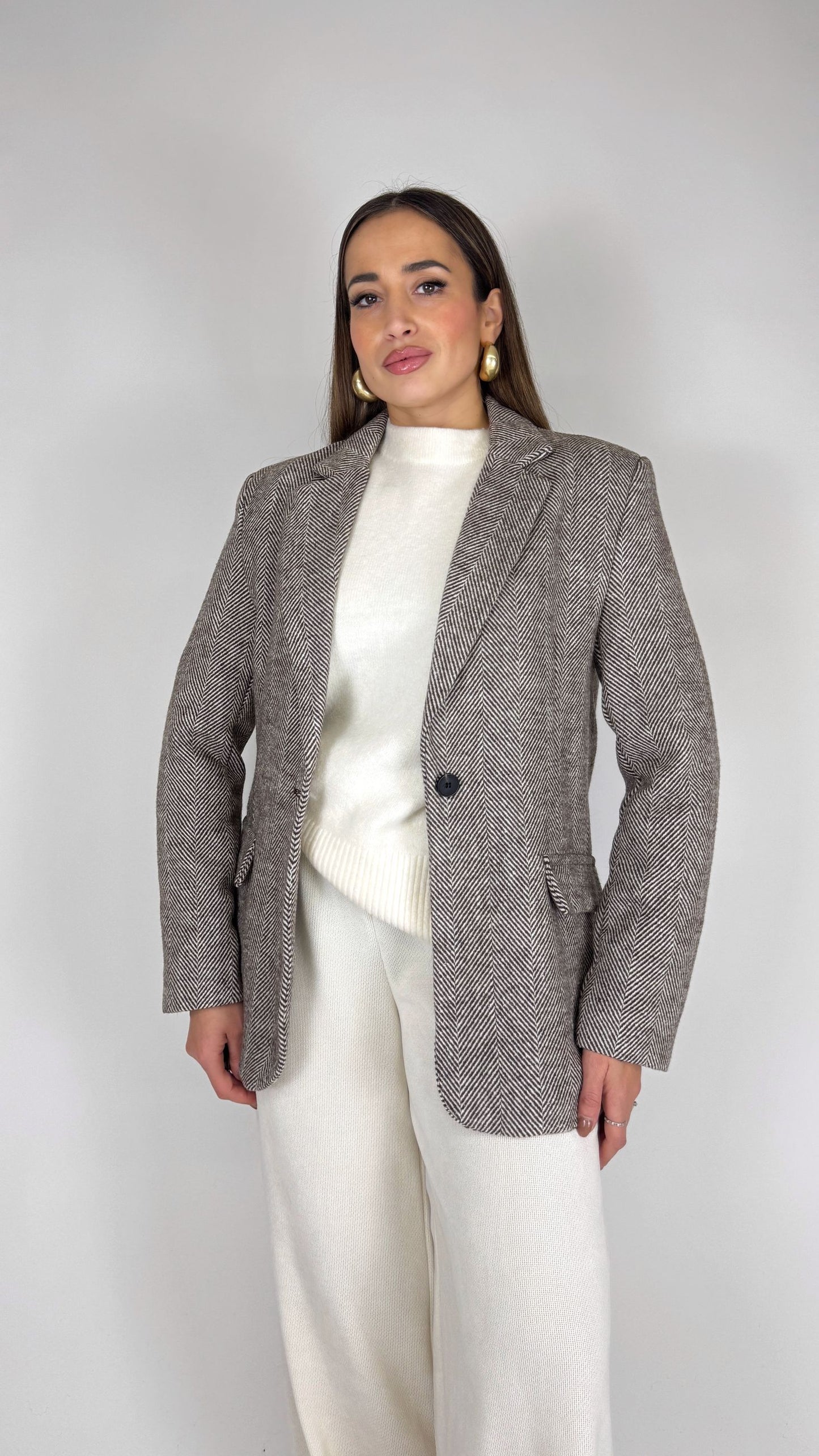 Giacca in panno spigata marrone