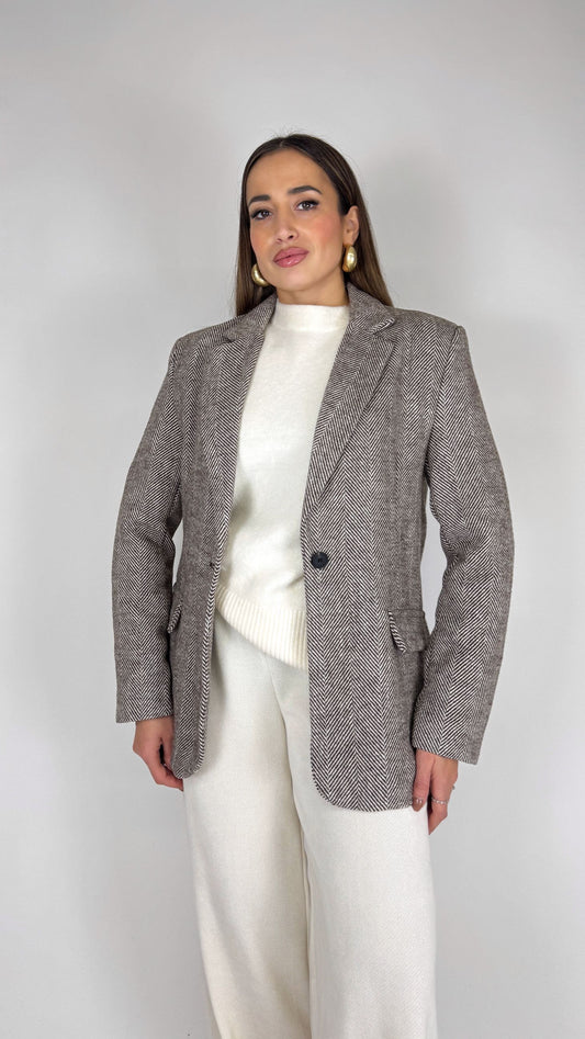 Giacca in panno spigata marrone