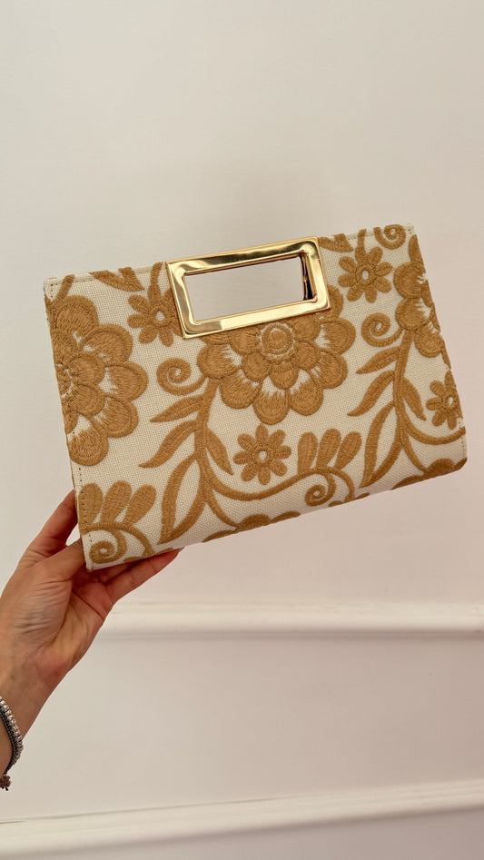 Borsello rigido ricamato beige