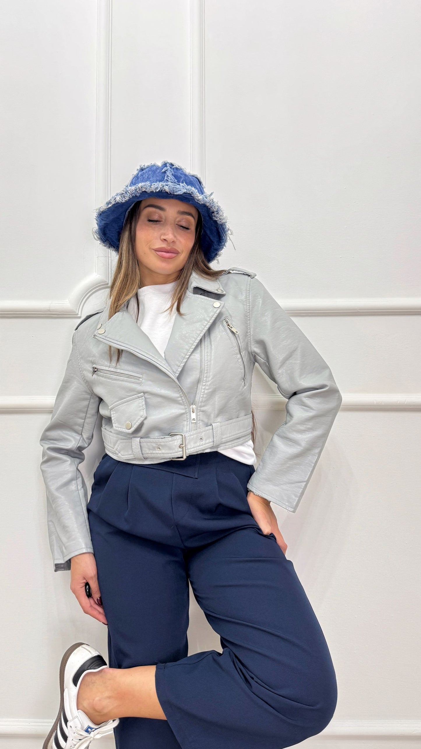 Chiodo ecopelle grigio