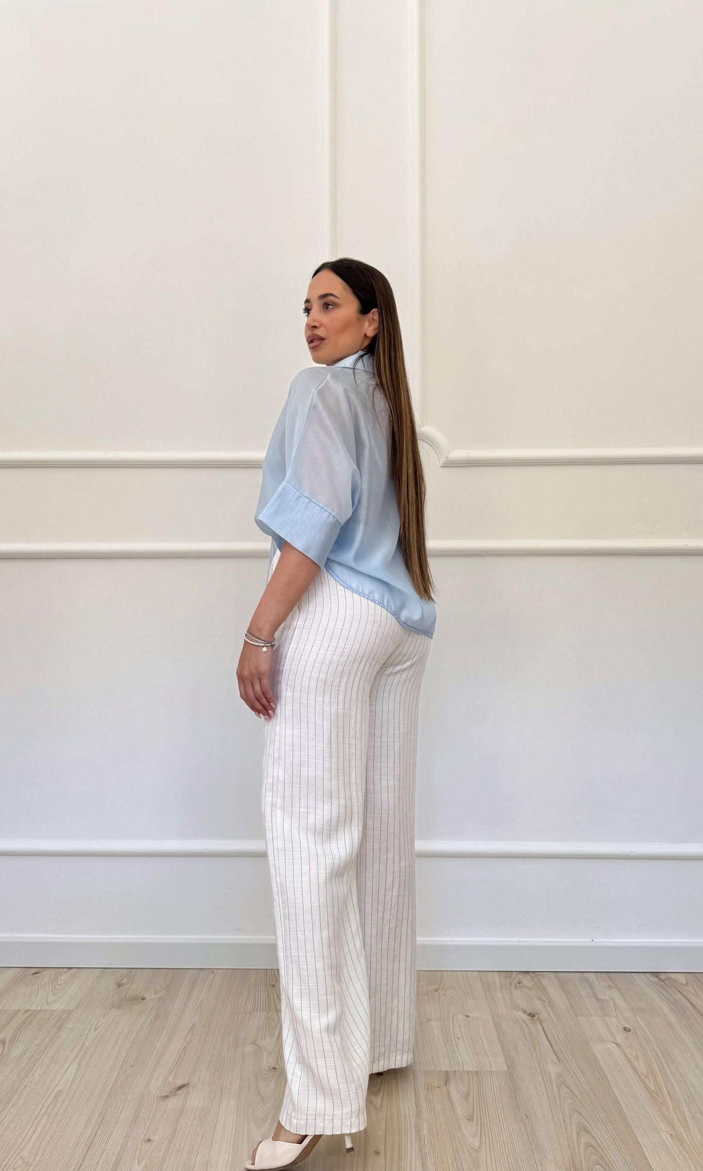 Pantalone misto lino gessato