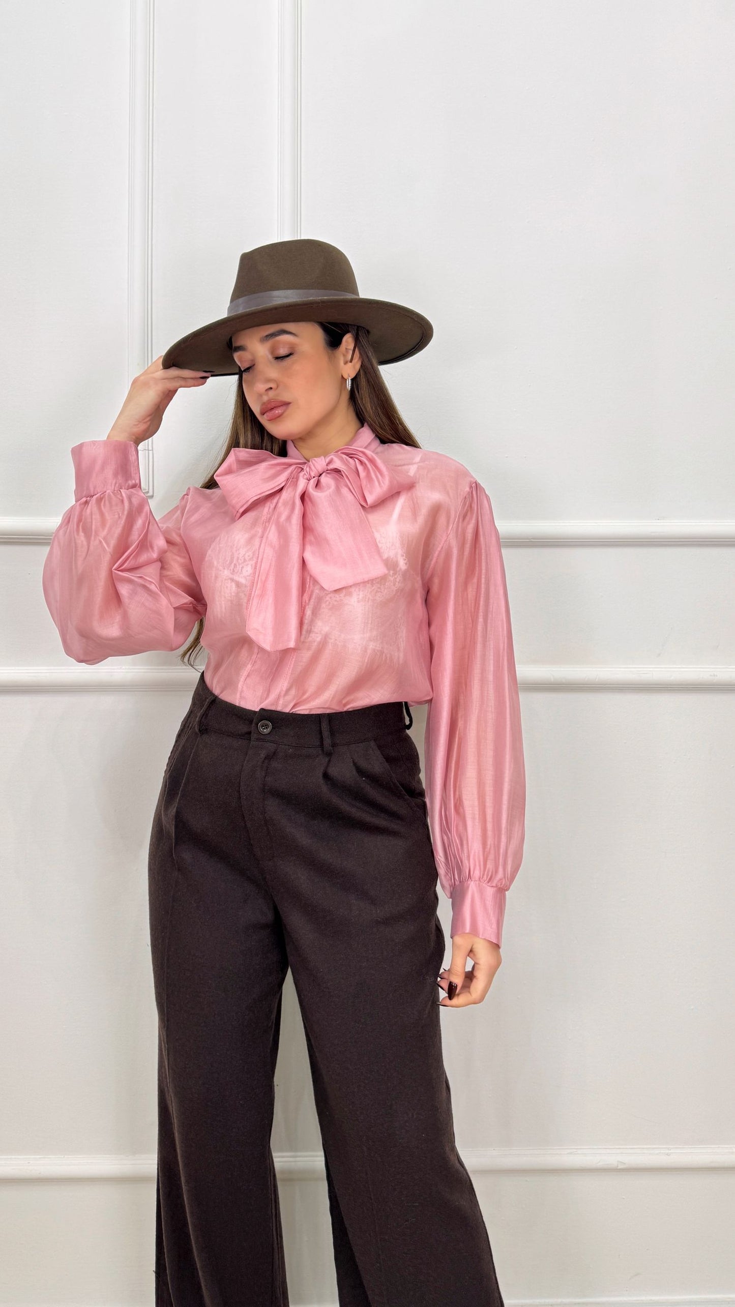 Camicia in tencel con fiocco